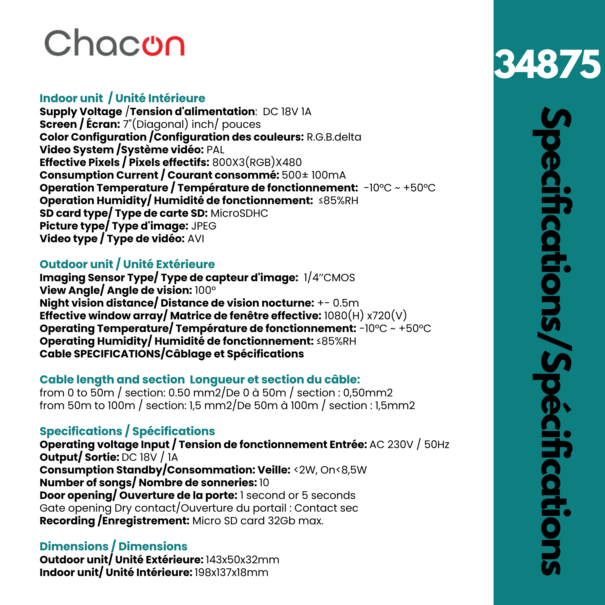 Videofone de 2 fios com ecrã tátil de 7" e desbloqueio RFID