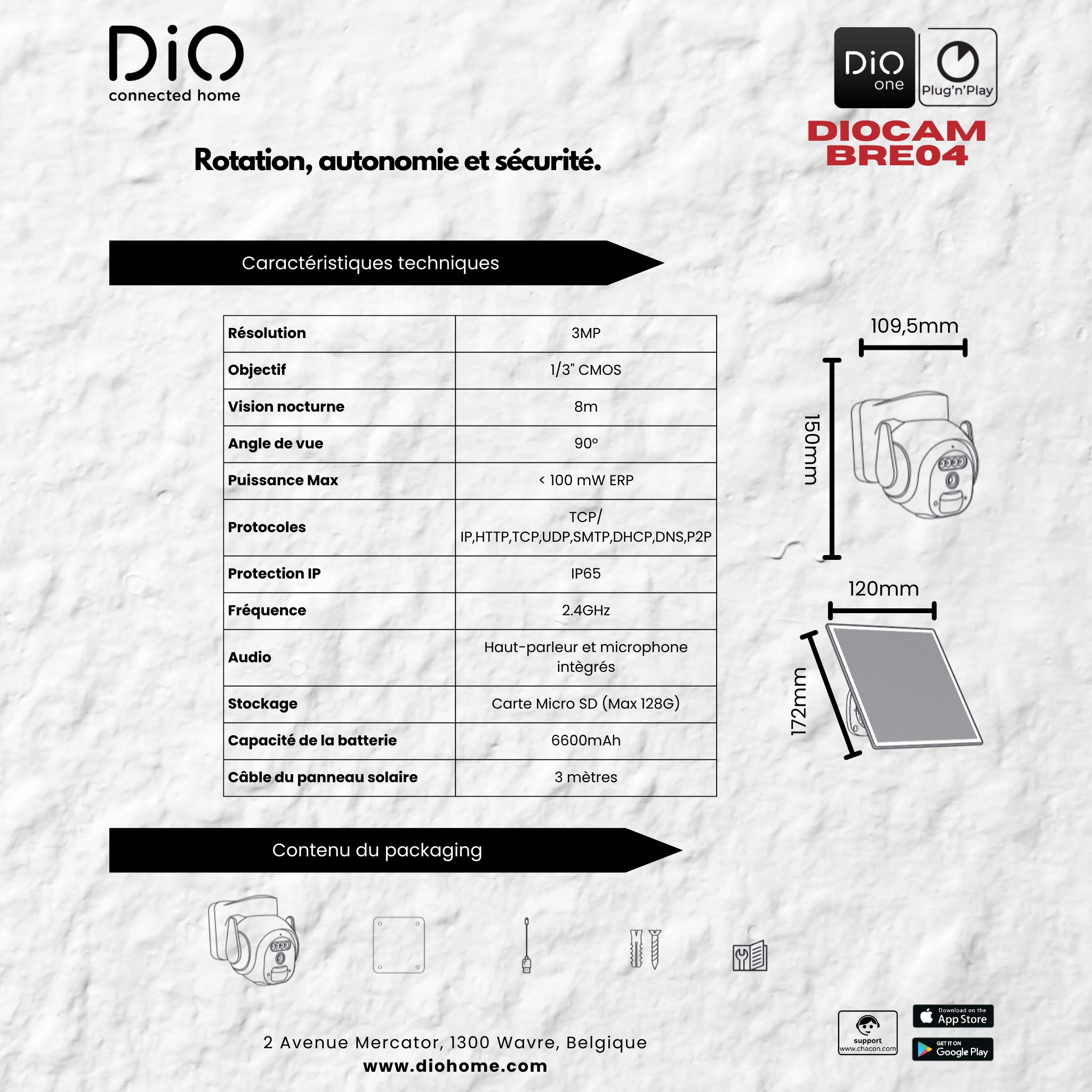 Câmara rotativa de exterior alimentada por bateria WiFi - 3MP