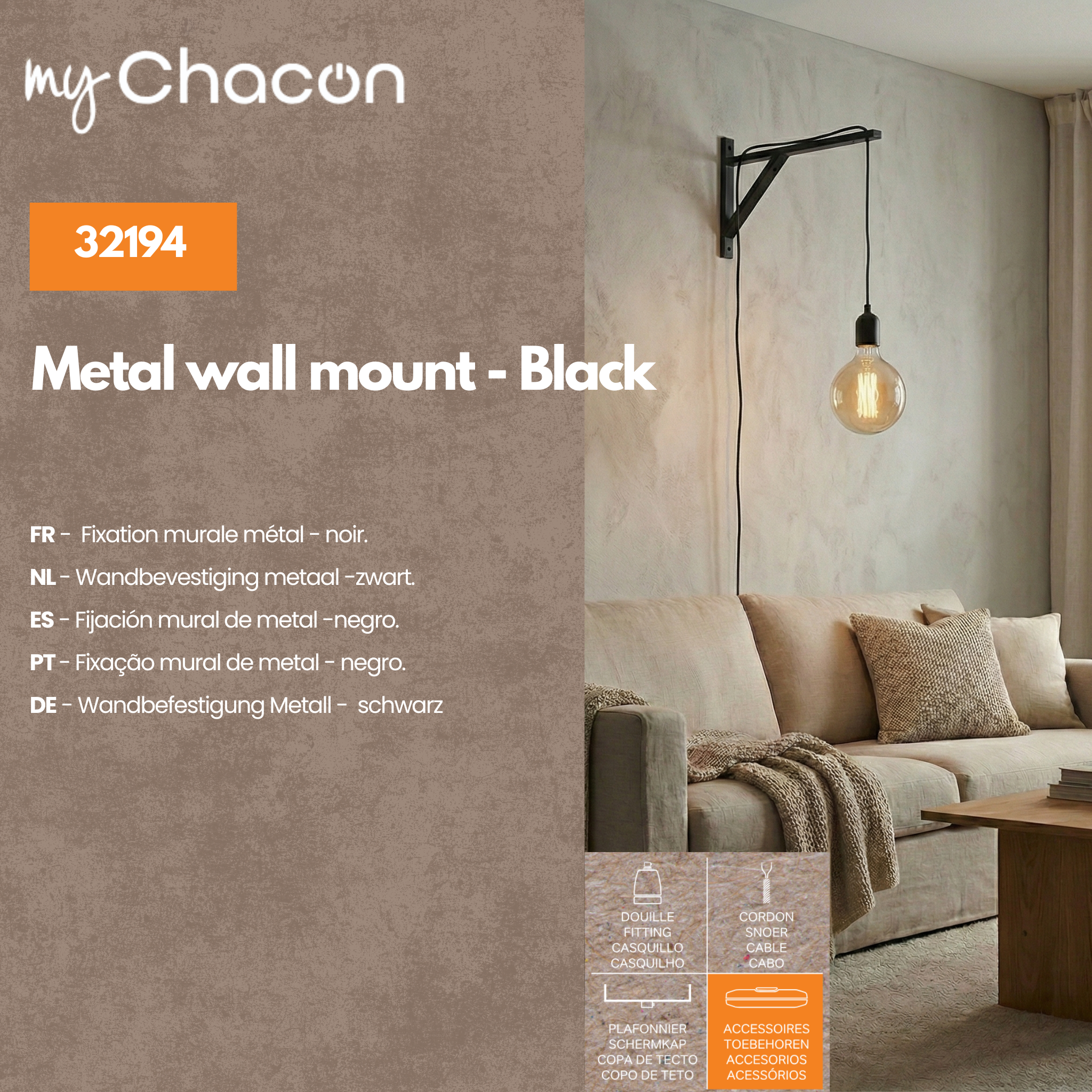 Staffa da parete in metallo - nero