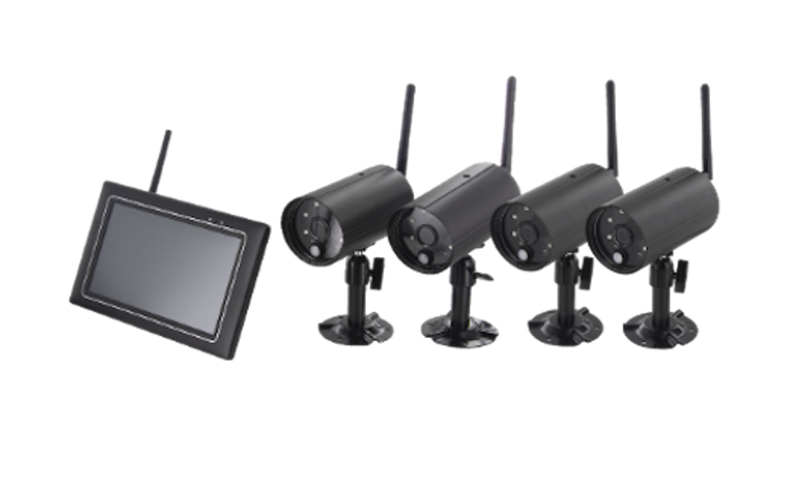 Kit with 4 wireless cameras with IP touch screen