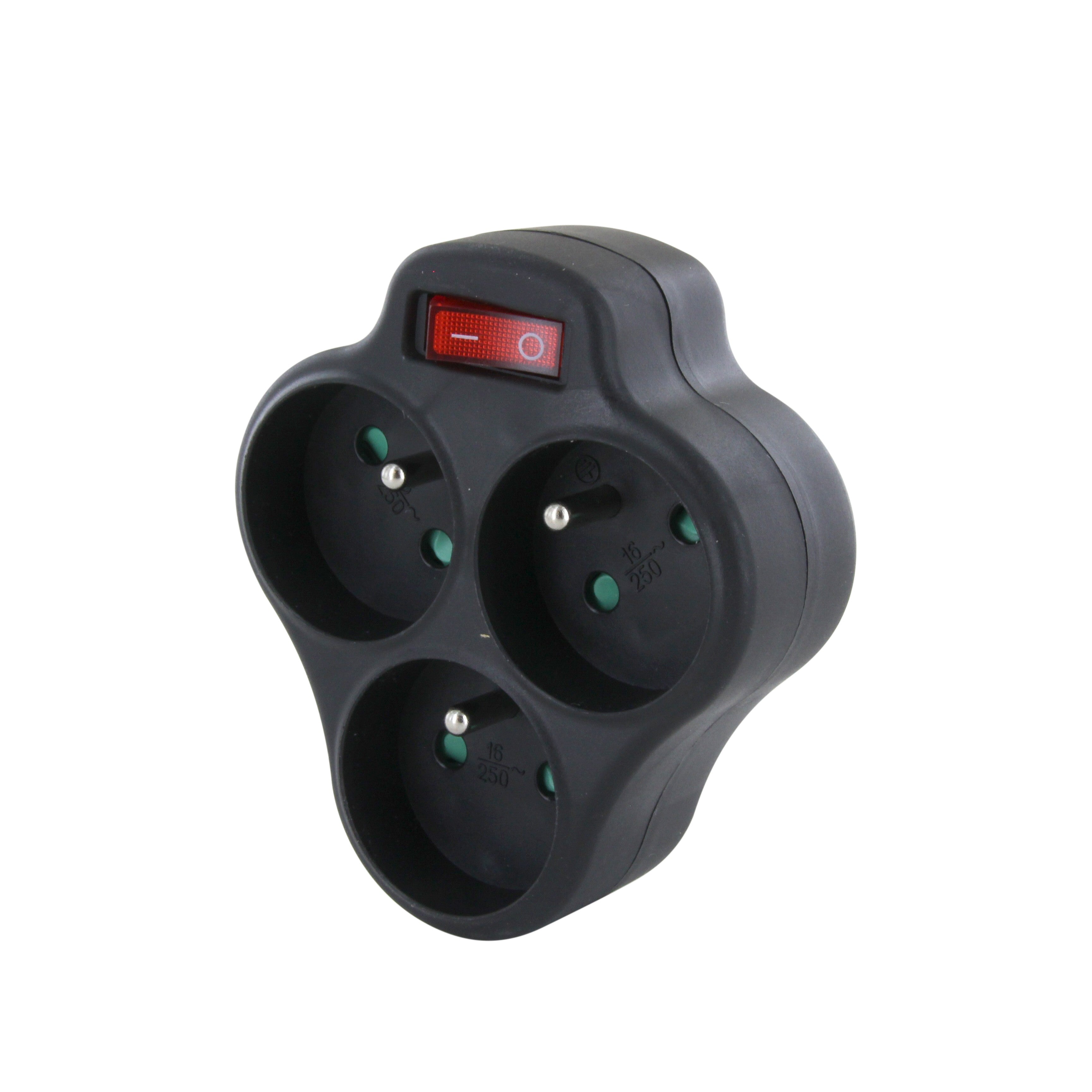 Black triangle adapter - 3 x 16 A with switch