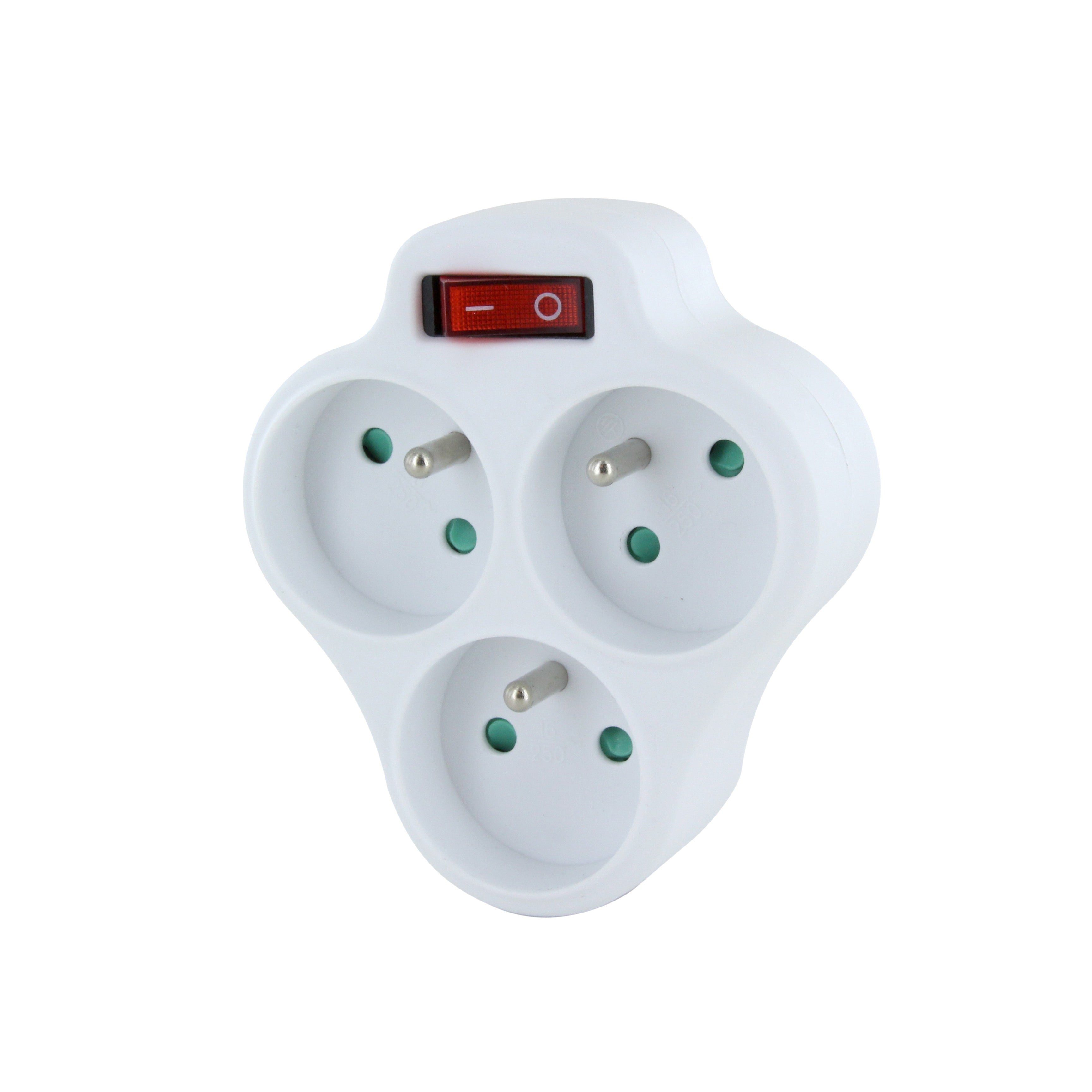 Witte dominostekker - 3 x 16 A met schakelaar