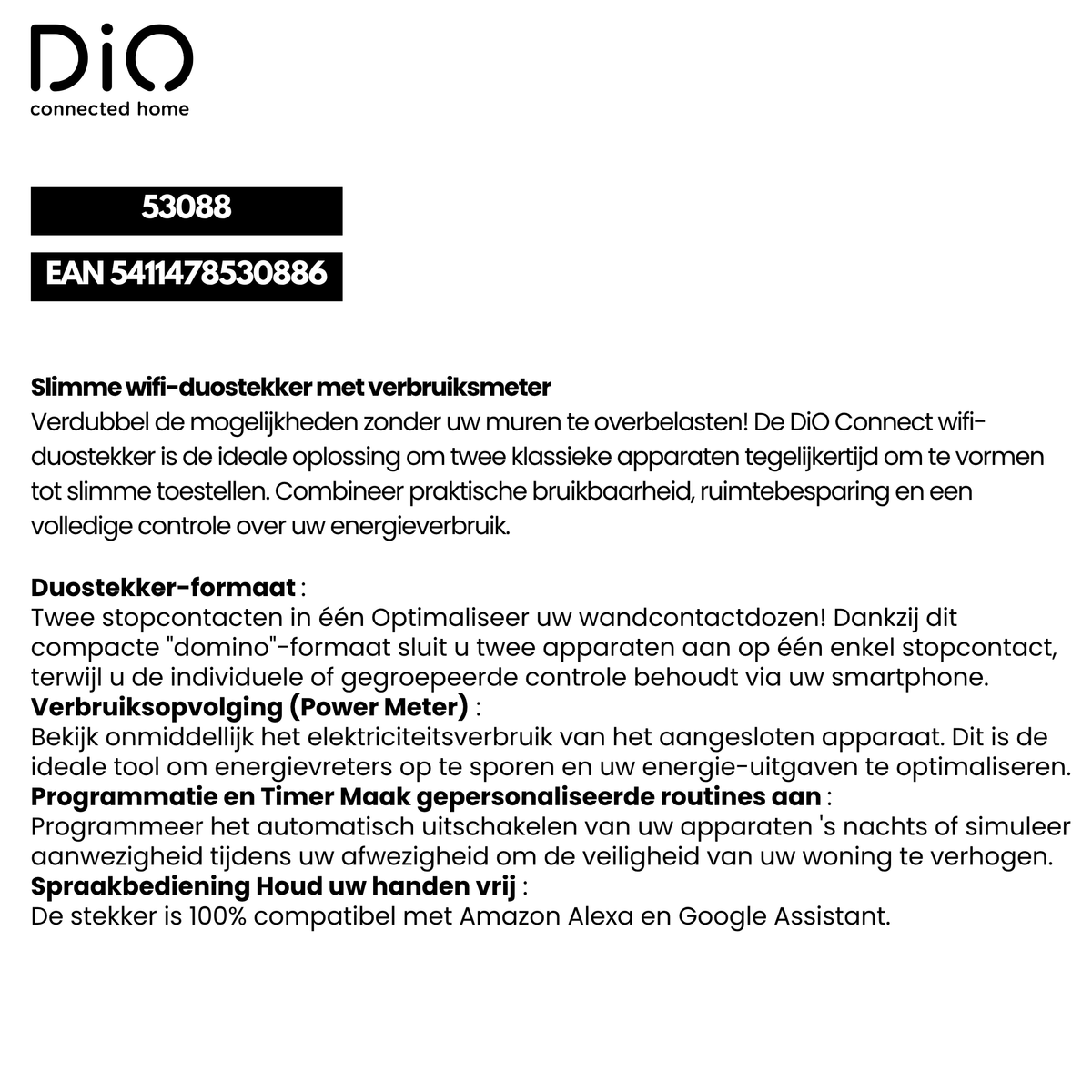 WI-FI dubbele stopcontact met stroommeter - Wit