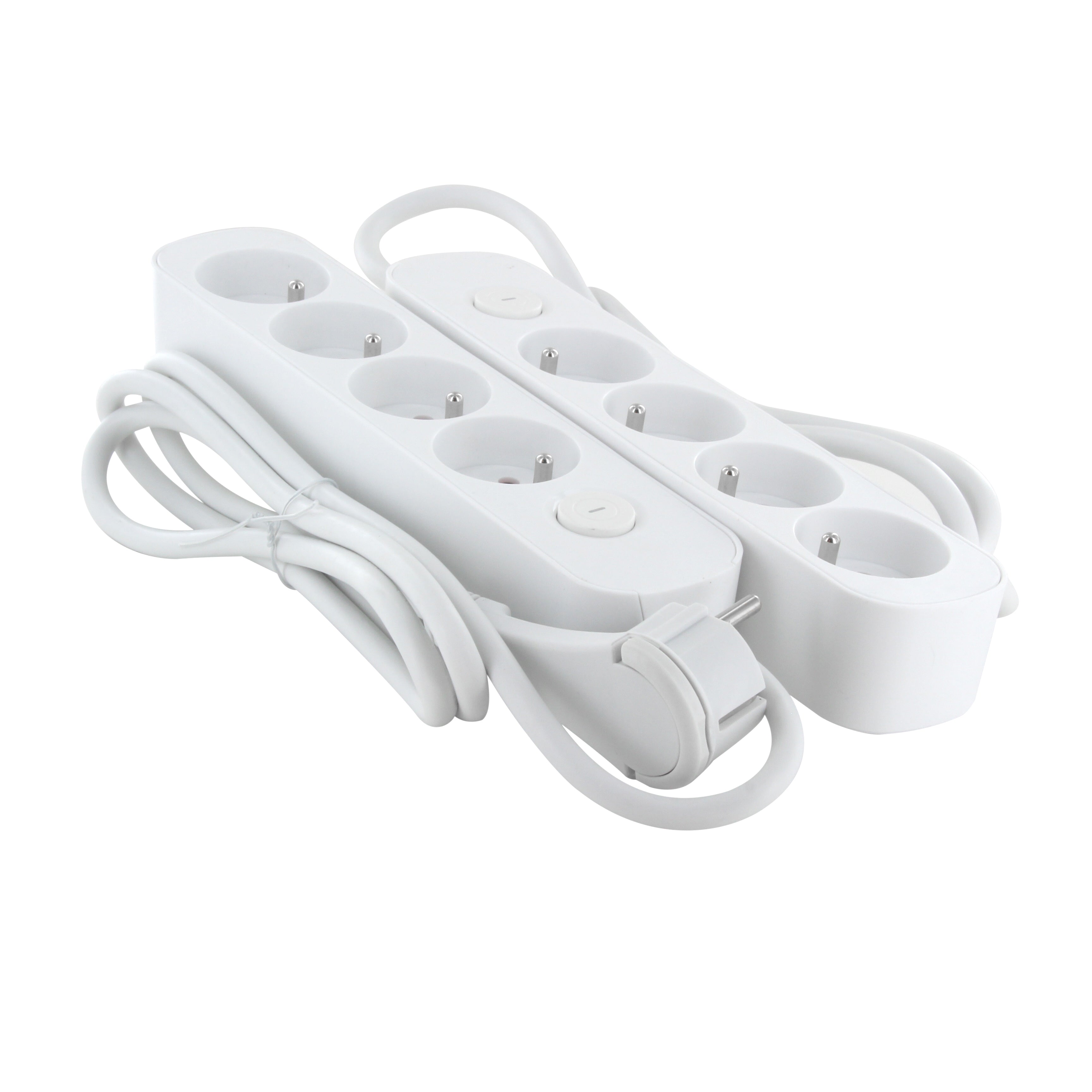 Conjunto de 2 extensão branca com interruptor - 4 x 16 A - 1,5 m