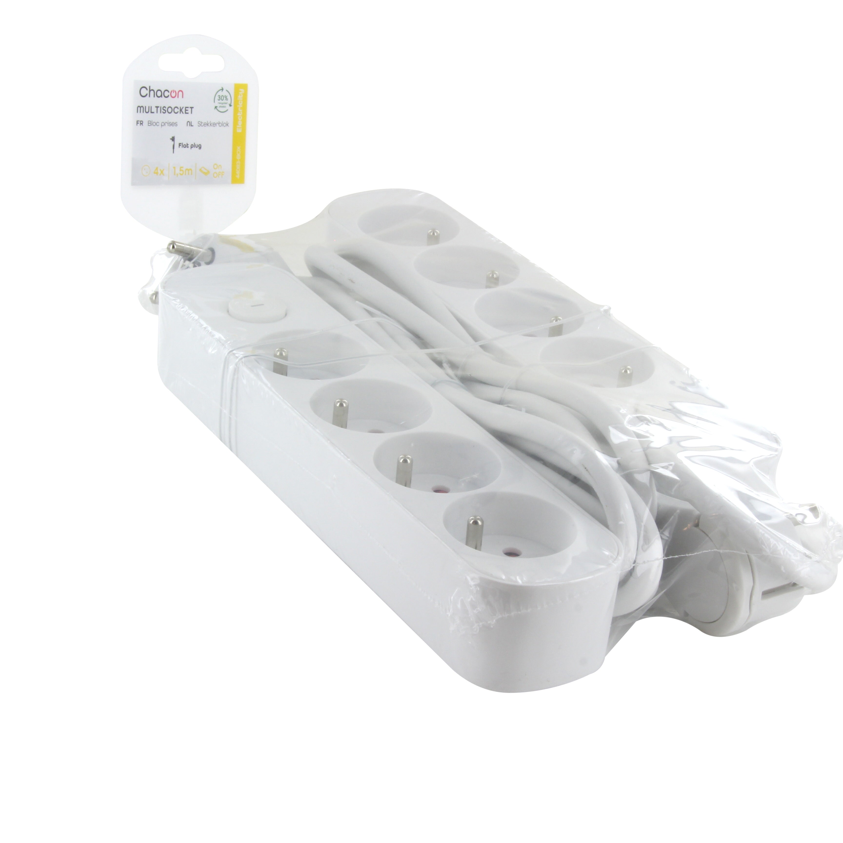 Conjunto de 2 extensão branca com interruptor - 4 x 16 A - 1,5 m