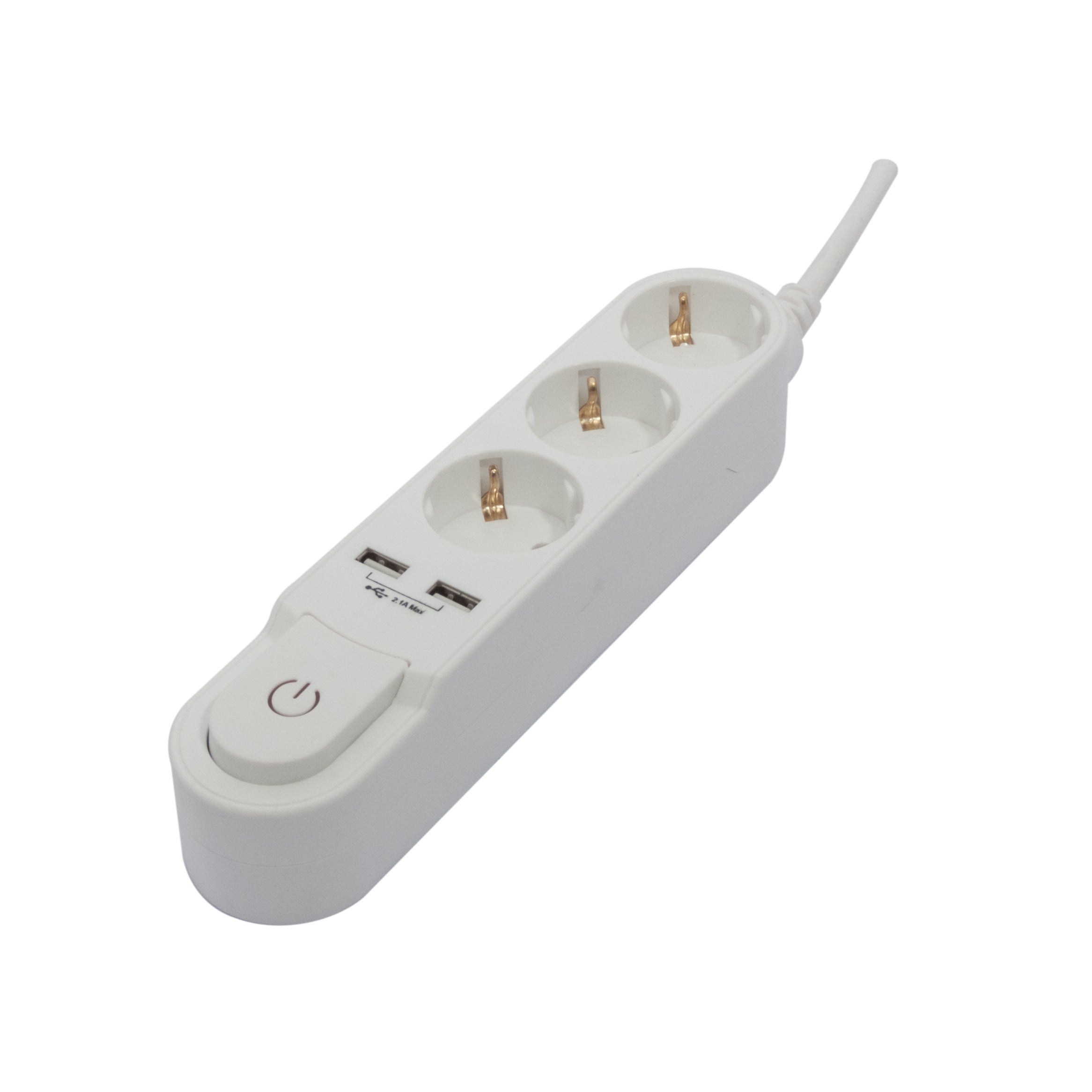 Stylish unit with switch 3 x 16 A + 2 USB - 3 m - White (SCH)