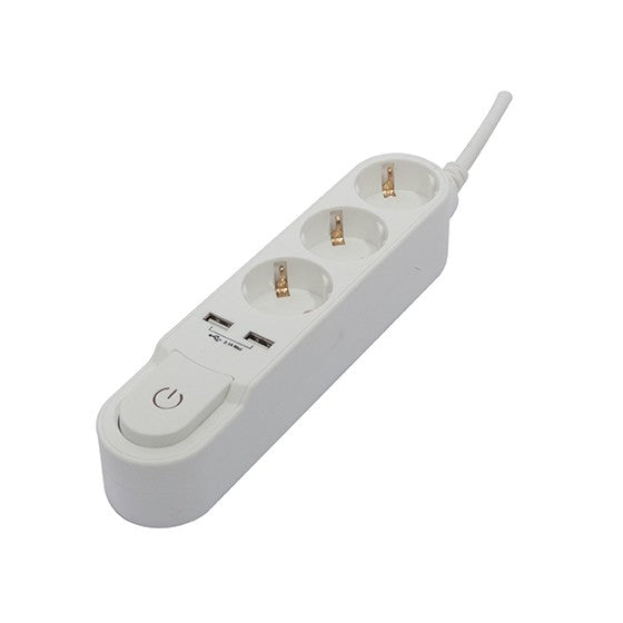 Multipresa design con interruttore 3 X 16 A + 2USB - 3 m - Bianca (SCH)