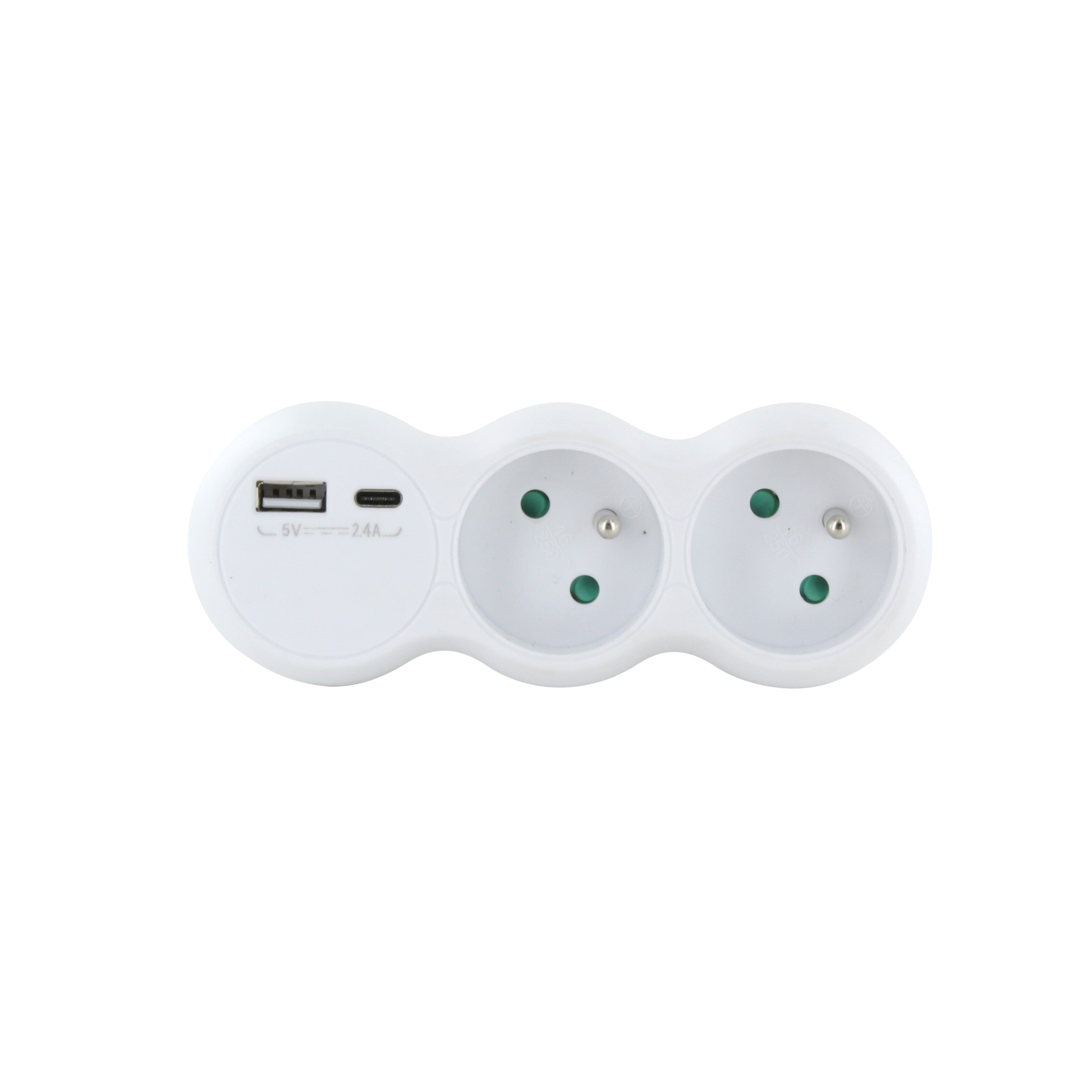 Set van 2 Witte dominostekker - 2x16A met USB-A +USB-C