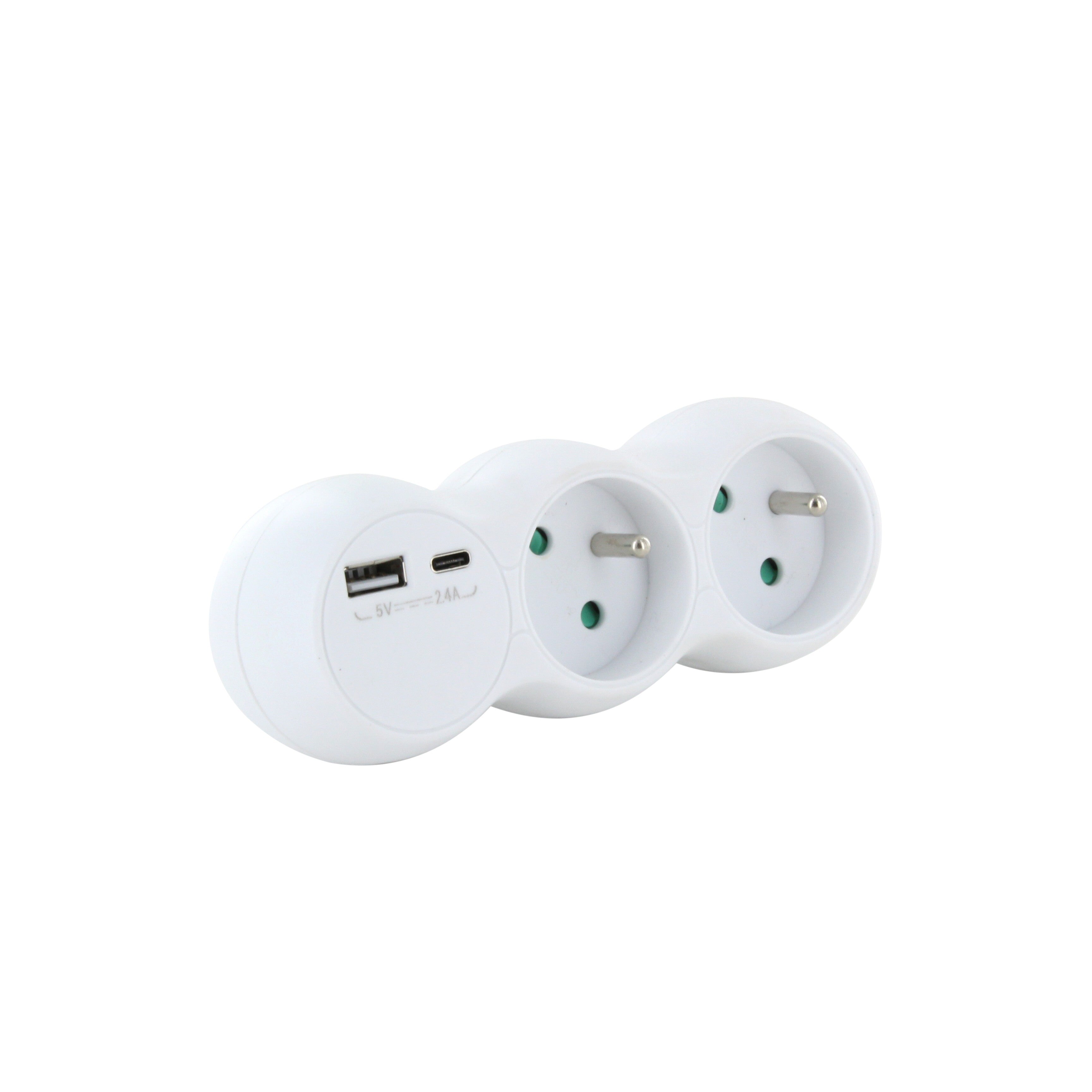 Set van 2 Witte dominostekker - 2x16A met USB-A +USB-C