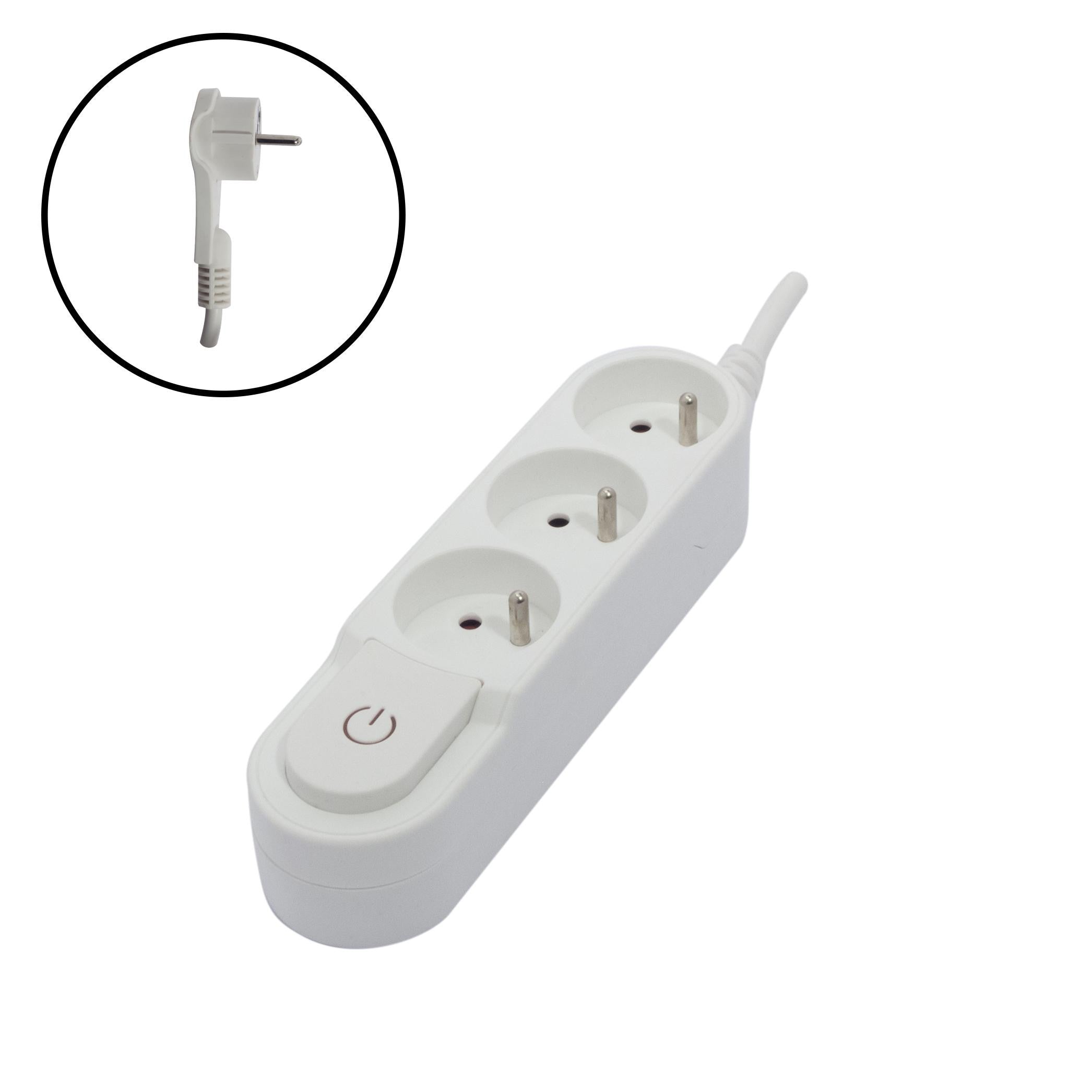 Stylish power strip 3 x 16 A with switch and flat plug - 1.5 m - White