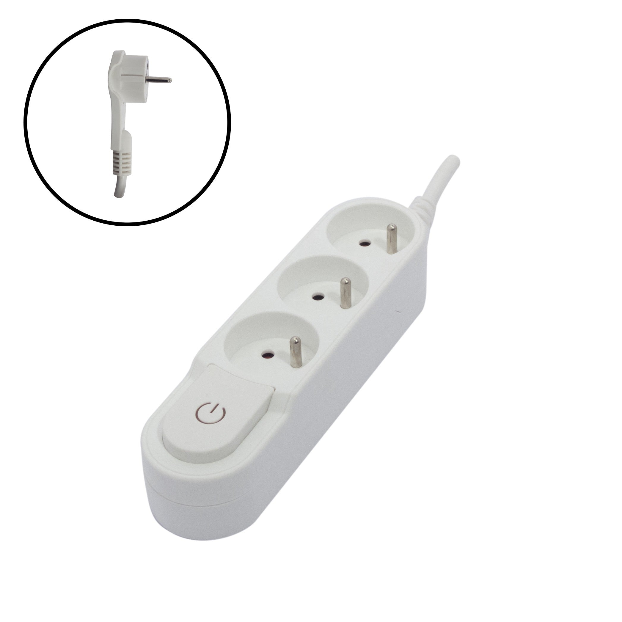 Stylish power strip 3 x 16 A with switch and flat plug - 1.5 m - White