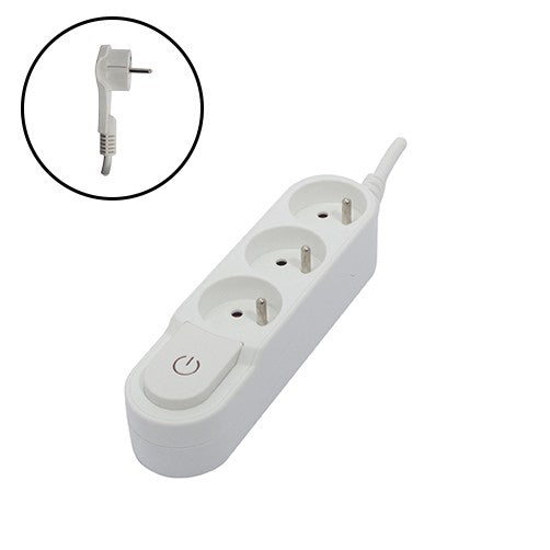 Stylish power strip 3 x 16 A with switch and flat plug - 1.5 m - White