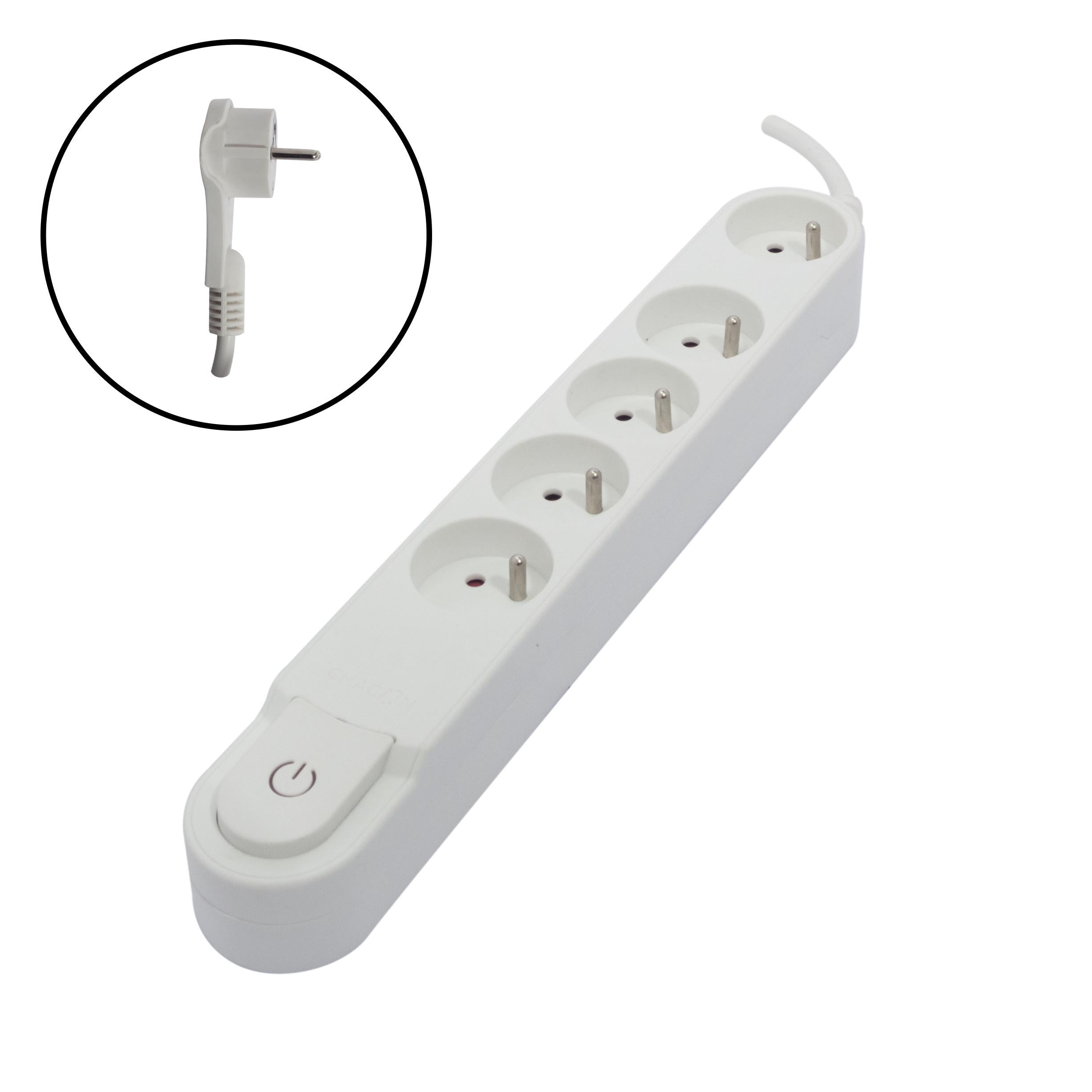 Stylish power strip 5 x 16 A with switch and flat plug - 1.5 m - White