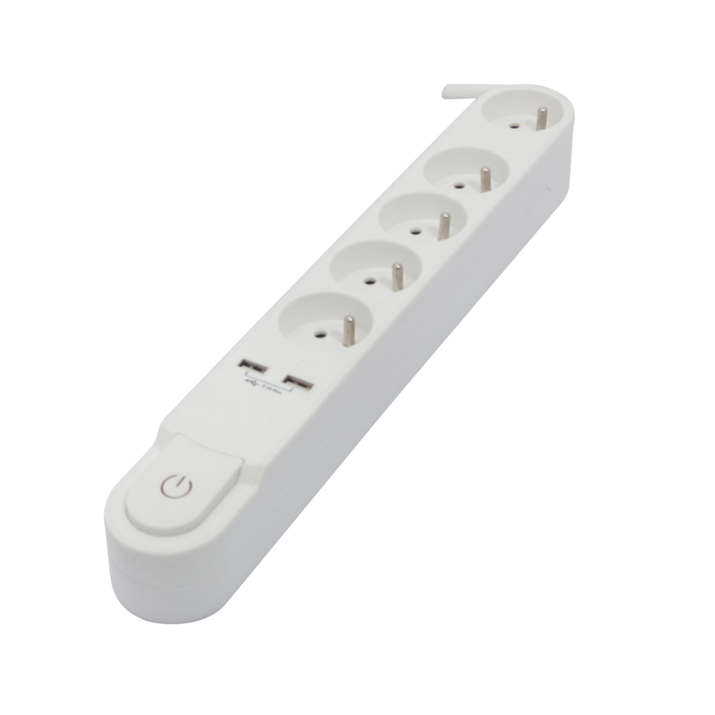 Base de diseño con interruptor y 2 USB - 5 x 16 A - 3 m