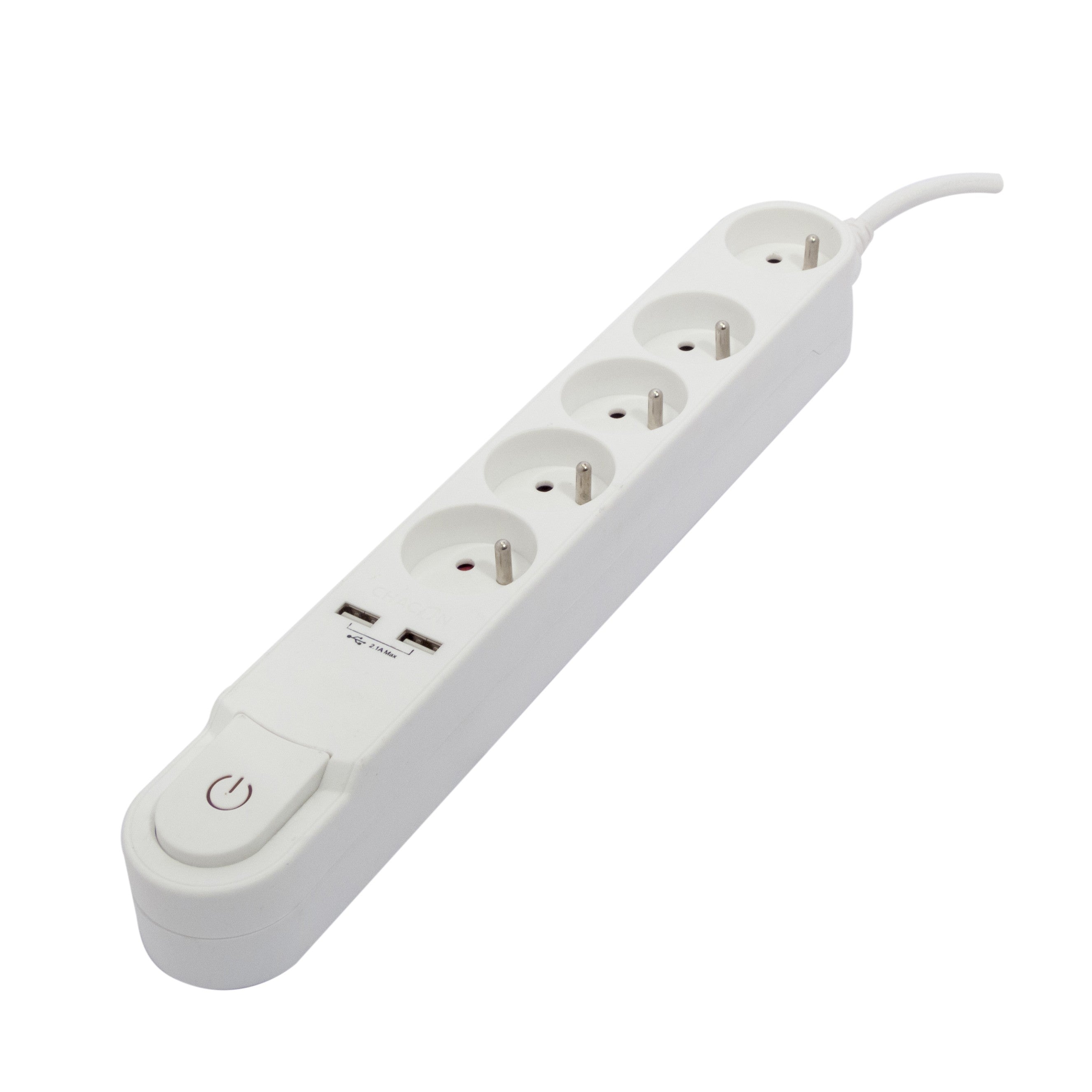 Bloc Design avec interrupteur et 2 USB - 5 x 16 A - 3m