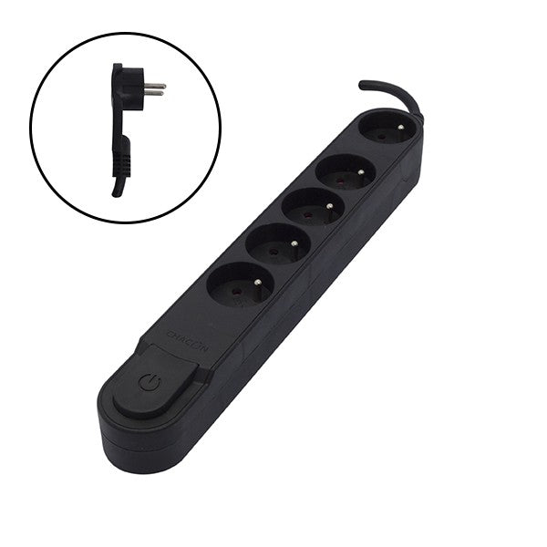 Bloc Design 5x16A avec interrupteur et fiche plate - 1,5m - Noir