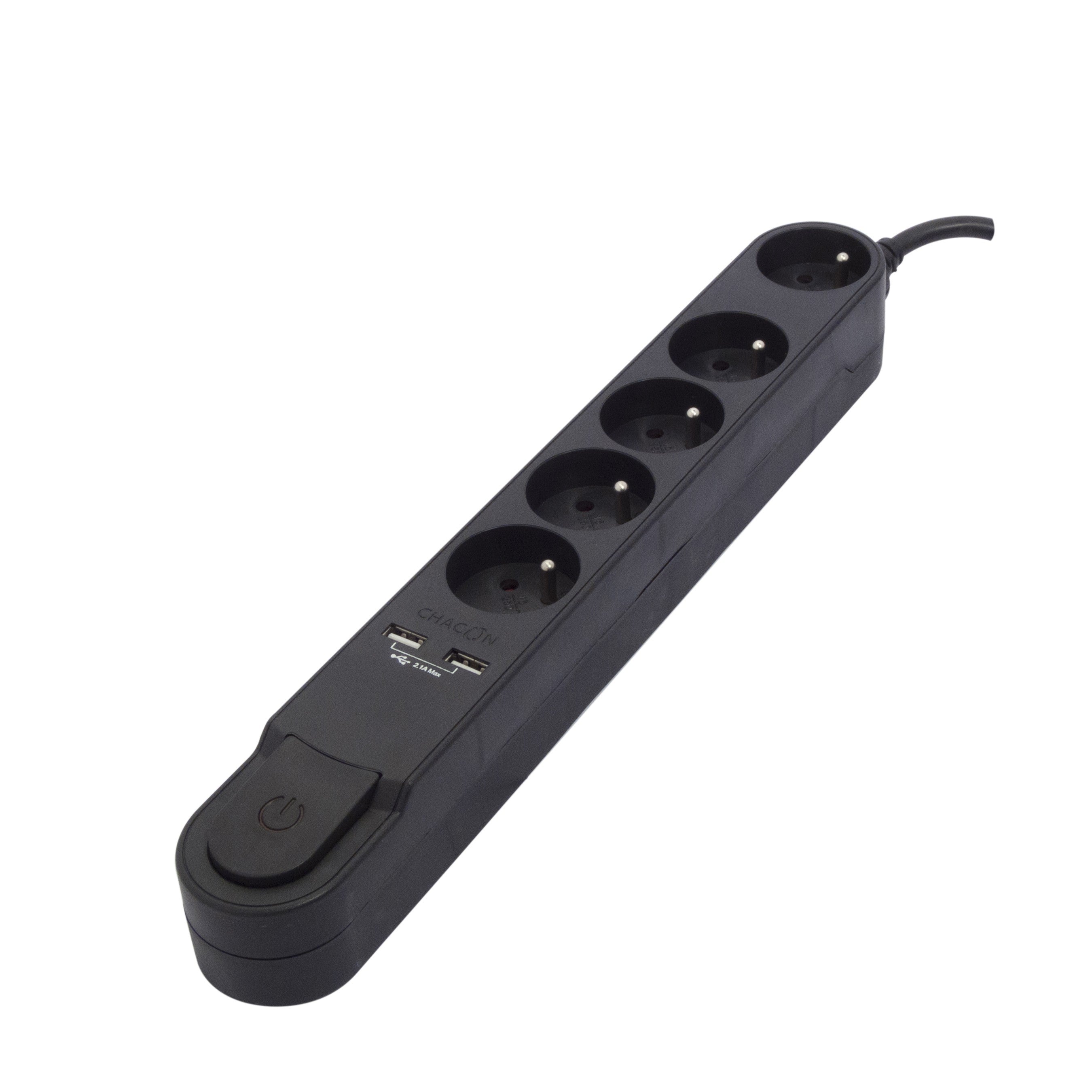 Multipresa design 5 x 16 A con interruttore + 2 USB - 3 m - nera