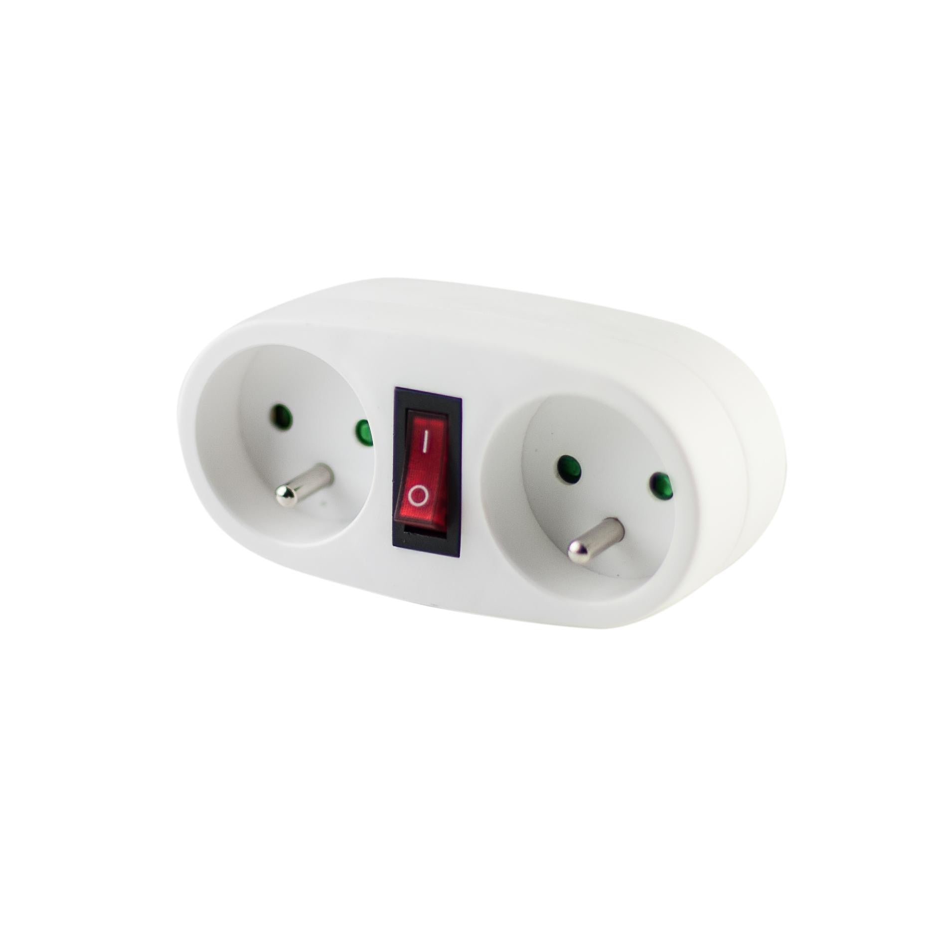 Adattatore “Domino” bianco con interruttore - 2 x 16 A
