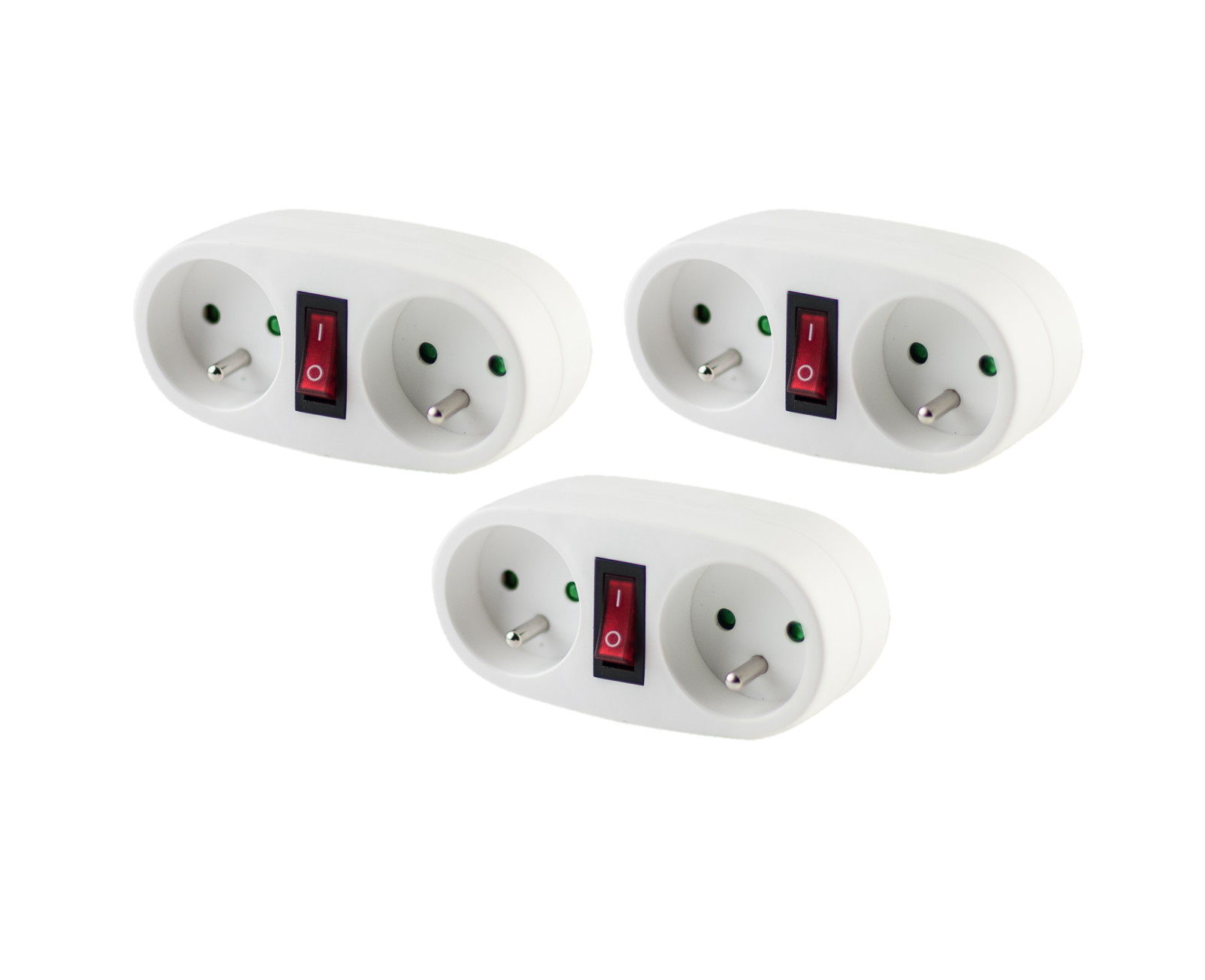 Set of 3 White terminal block with switch- 2 x 16 A
