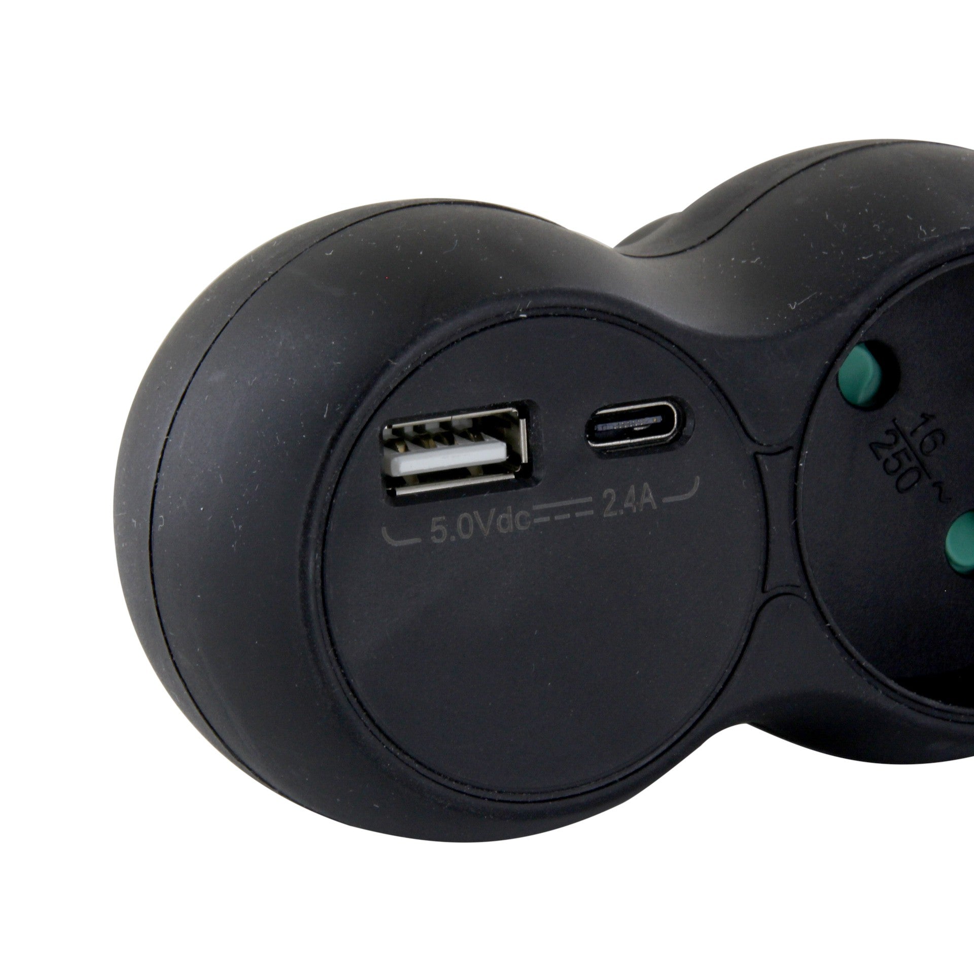 Dominostekker - 2x16A met USB-A +USB-C - zwart