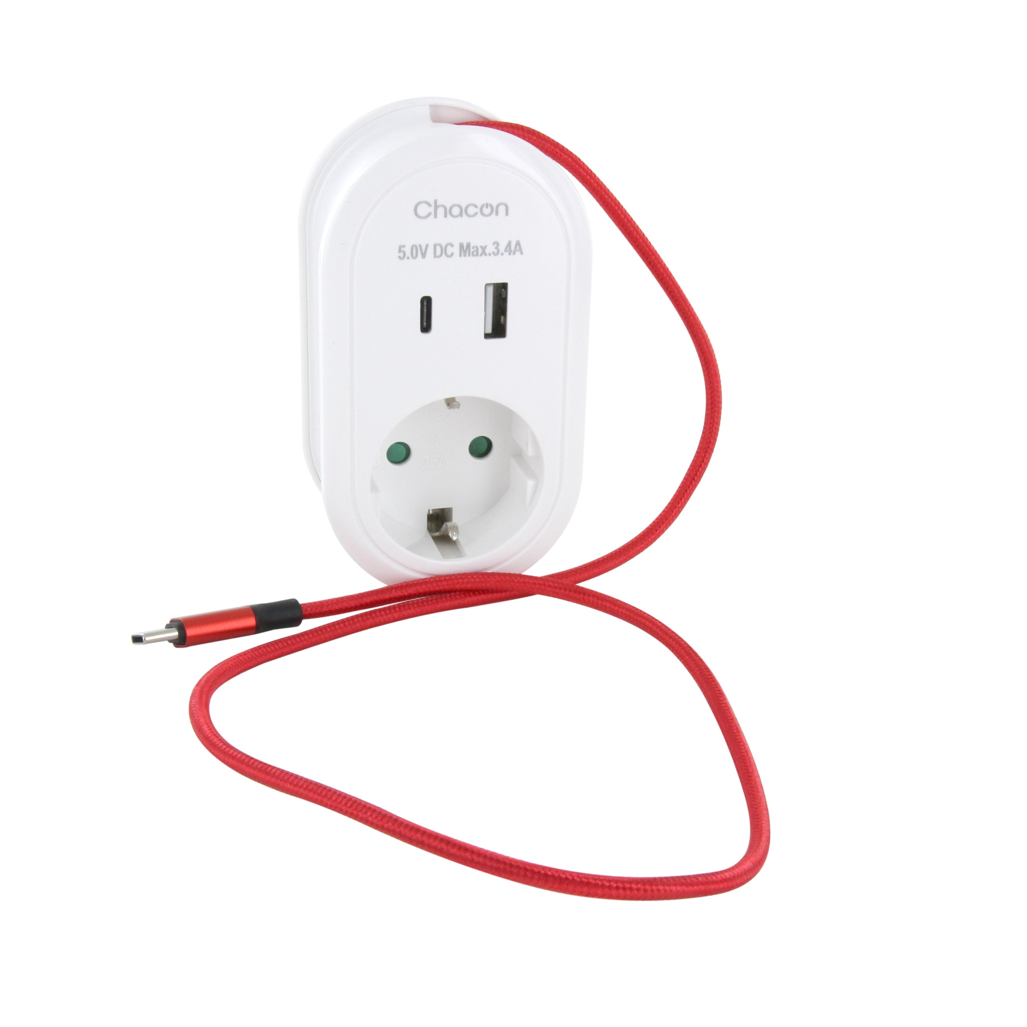 SCHUKO 16A USB-C+ USB-A adapter + 60 cm USB-C cable