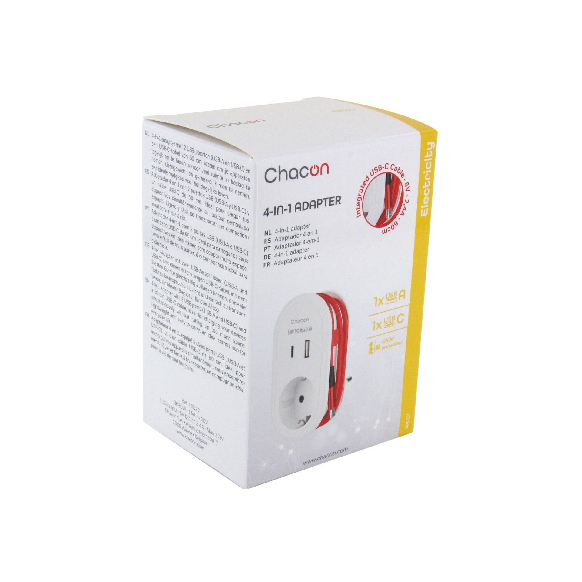 SCHUKO 16A USB-C+ USB-A adapter + 60 cm USB-C cable