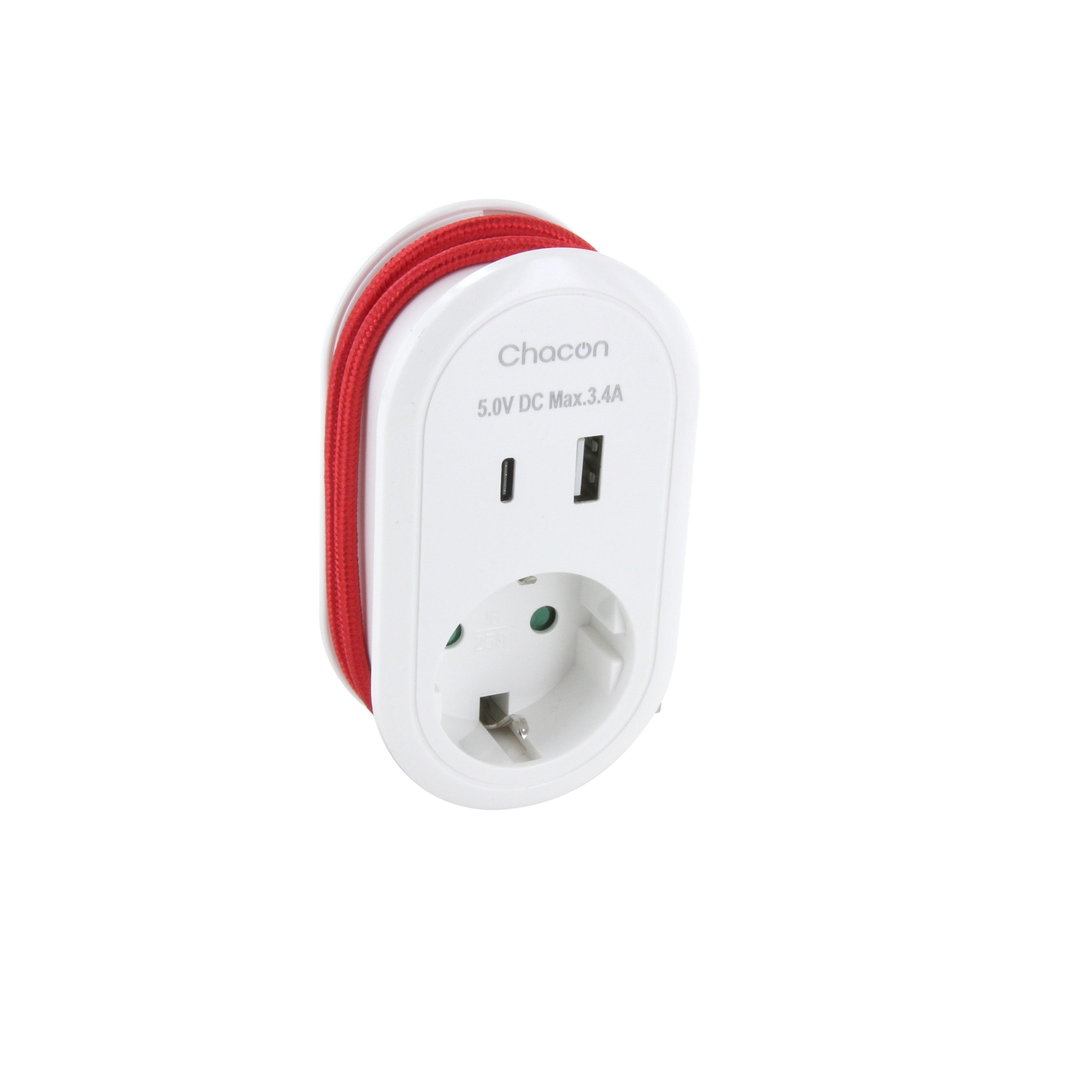 SCHUKO 16A USB-C+ USB-A adapter + 60 cm USB-C cable