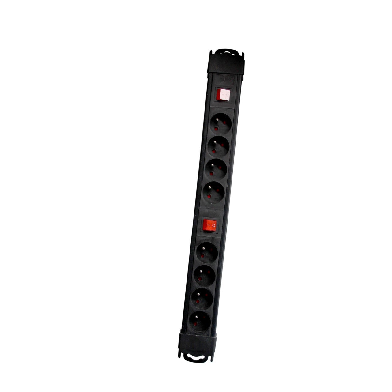Black power strip with two switches - 8 x 16 A - 1.5 m