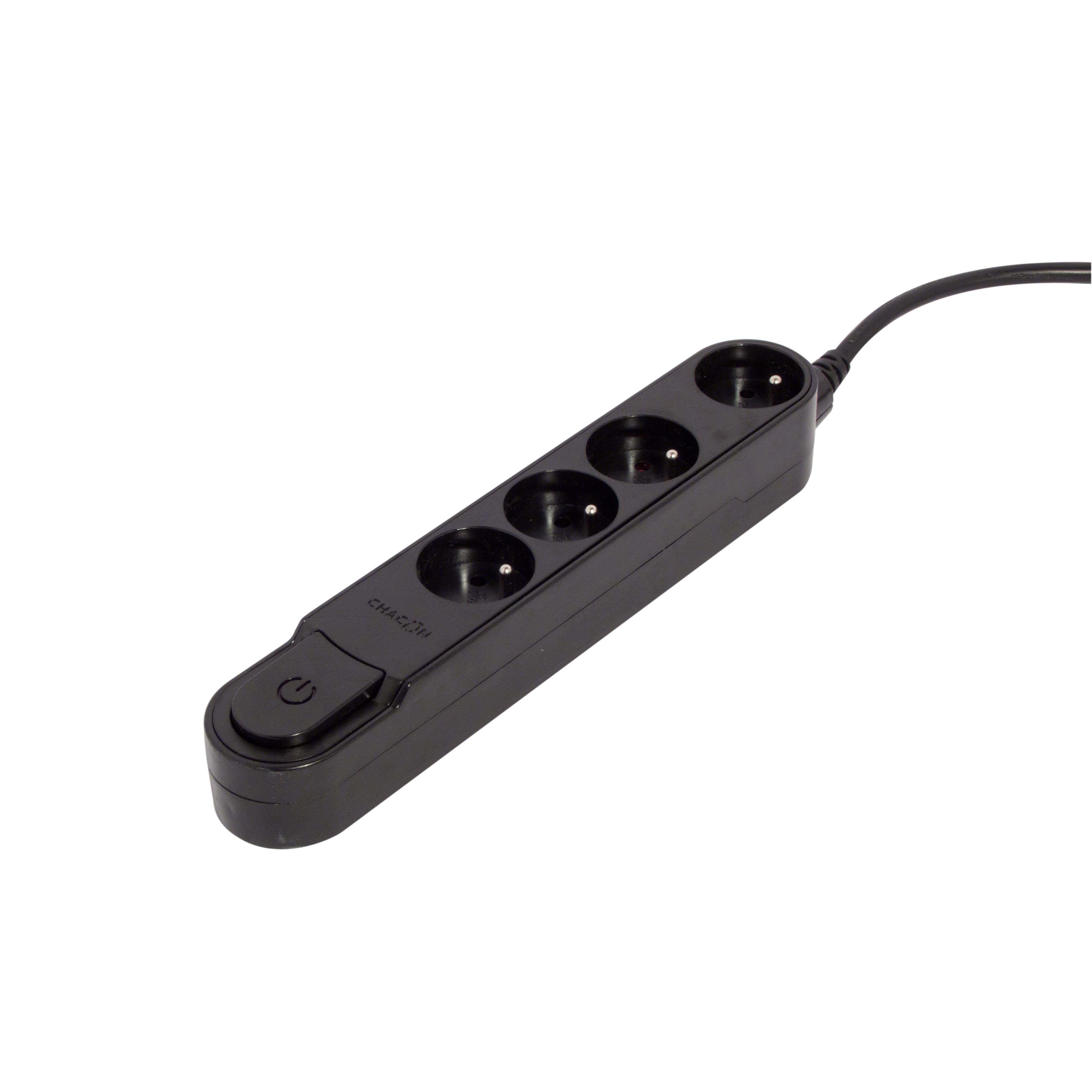 Extensão elegante preta com interruptor - 4 x 16 A - 1,5 m