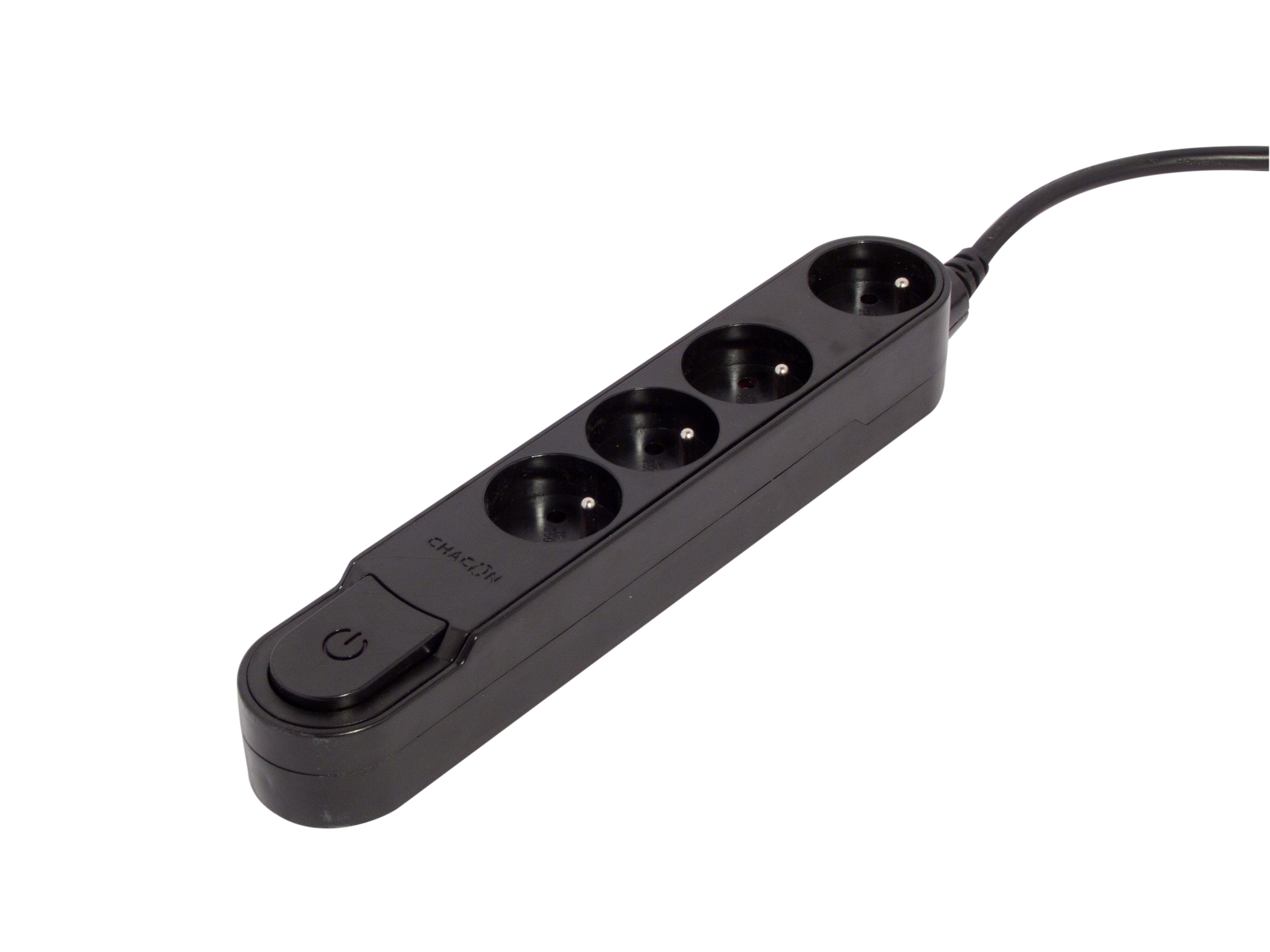 Extensão elegante preta com interruptor - 4 x 16 A - 1,5 m