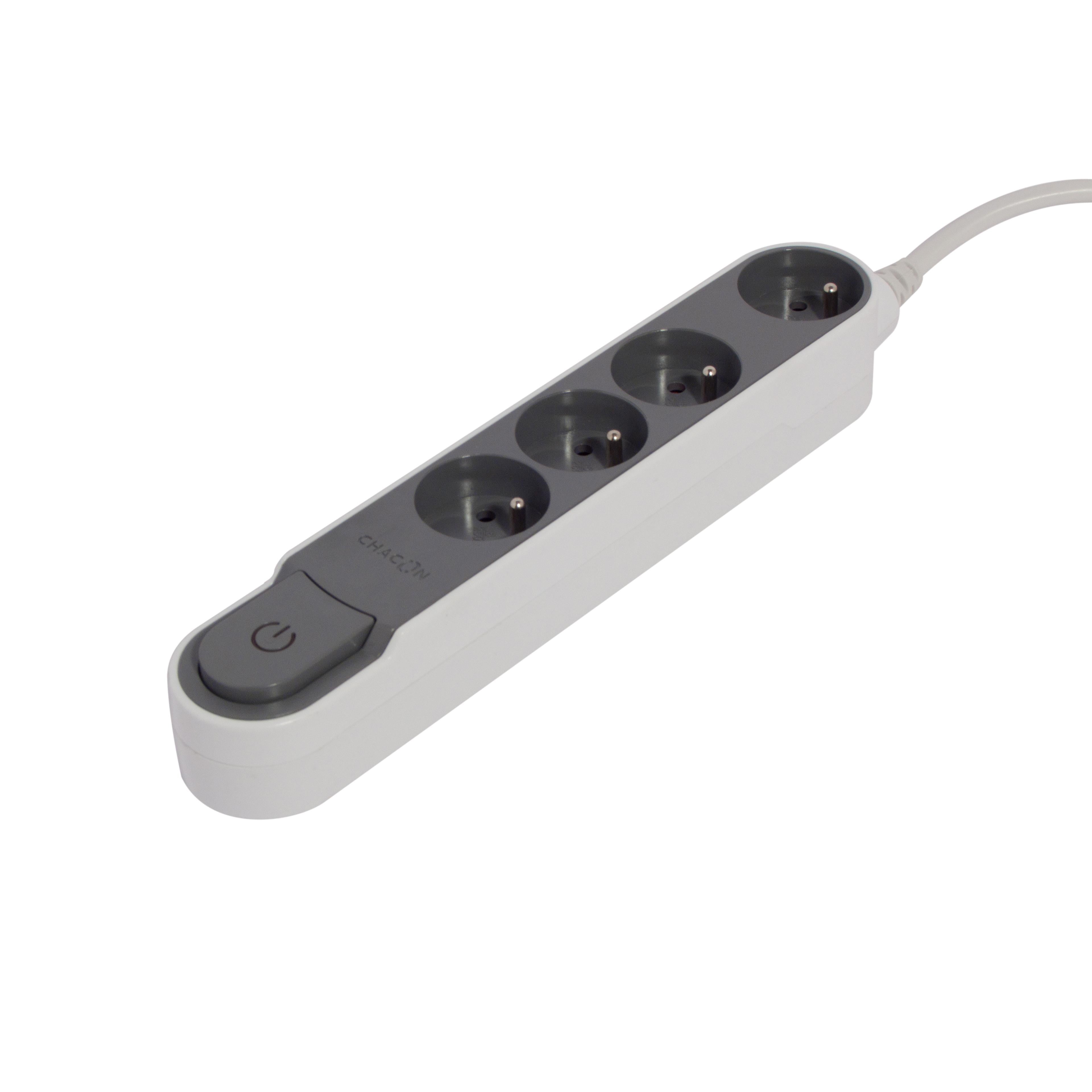 Stylish power strip with switch, Grey/White - 4 x 16 A - 3 m