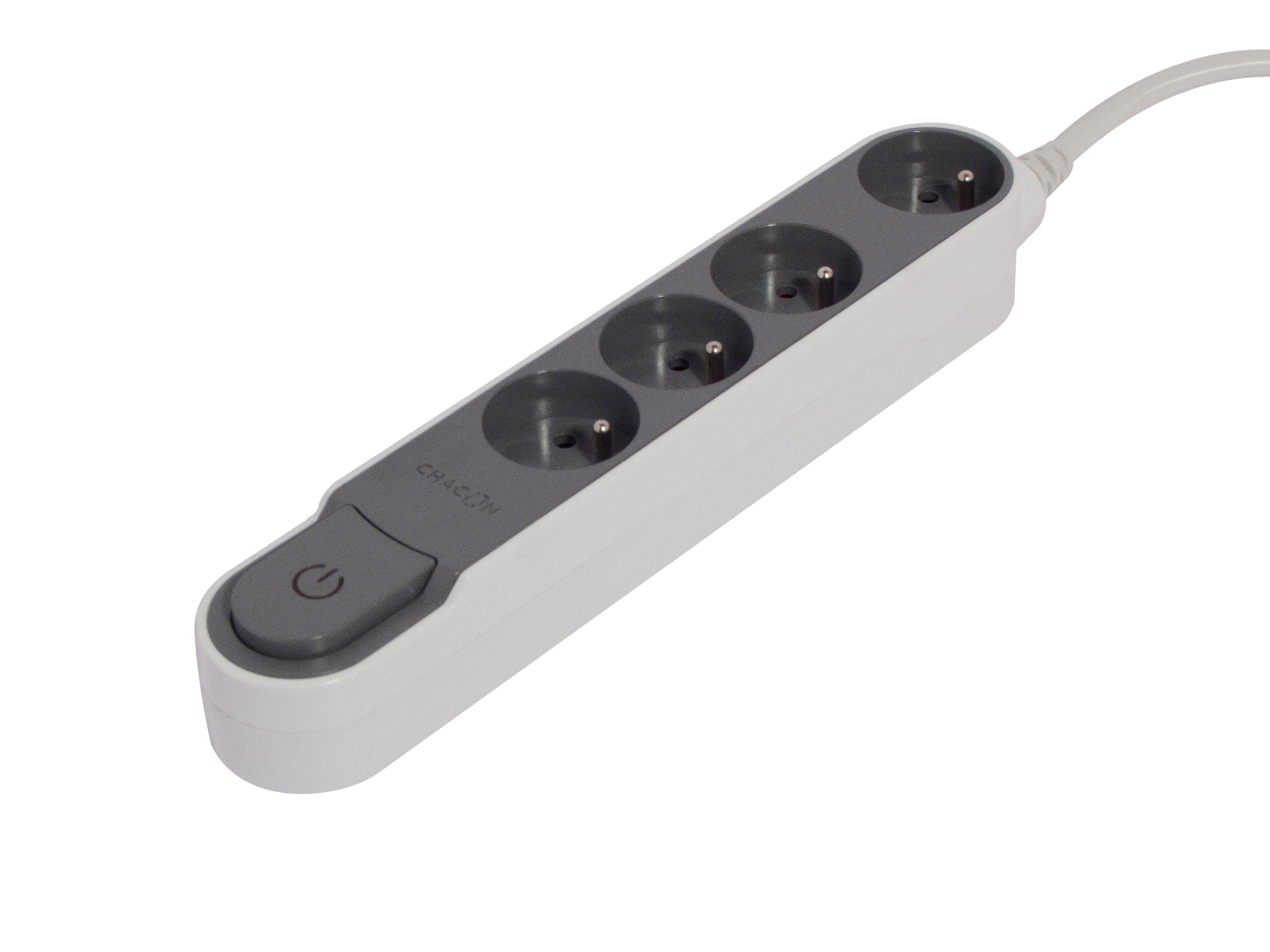 Stylish power strip with switch, Grey/White - 4 x 16 A - 3 m