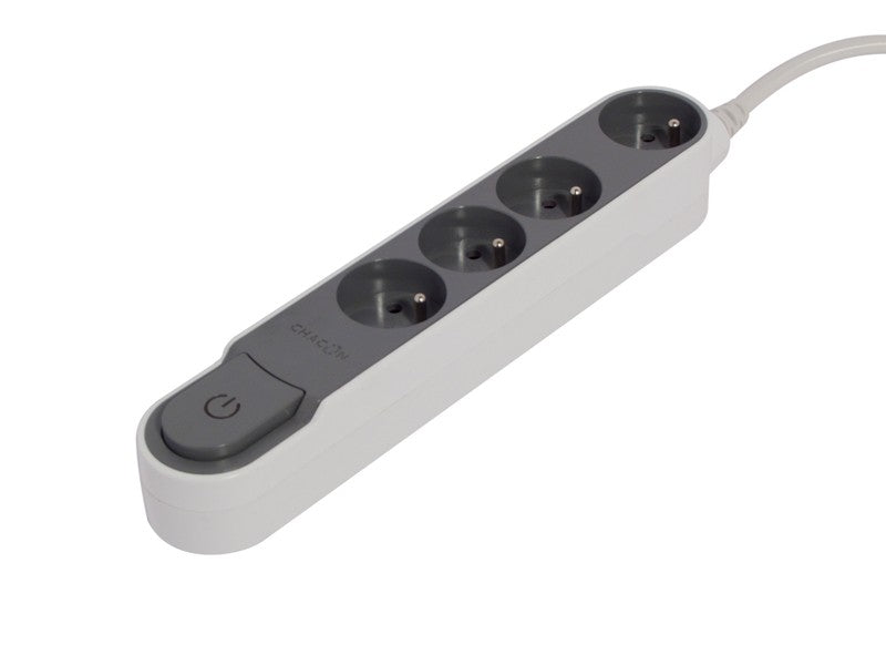 Stylish power strip with switch, Grey/White - 4 x 16 A - 3 m