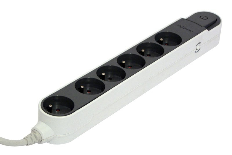 Stylish power strip 6 x 16 A with switch - 3 m - Dark grey