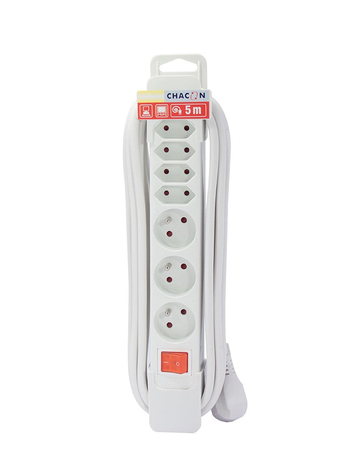 Surge protector power strip 3 x 16 A + 4 x 2.5 A with switch - 3 m - White