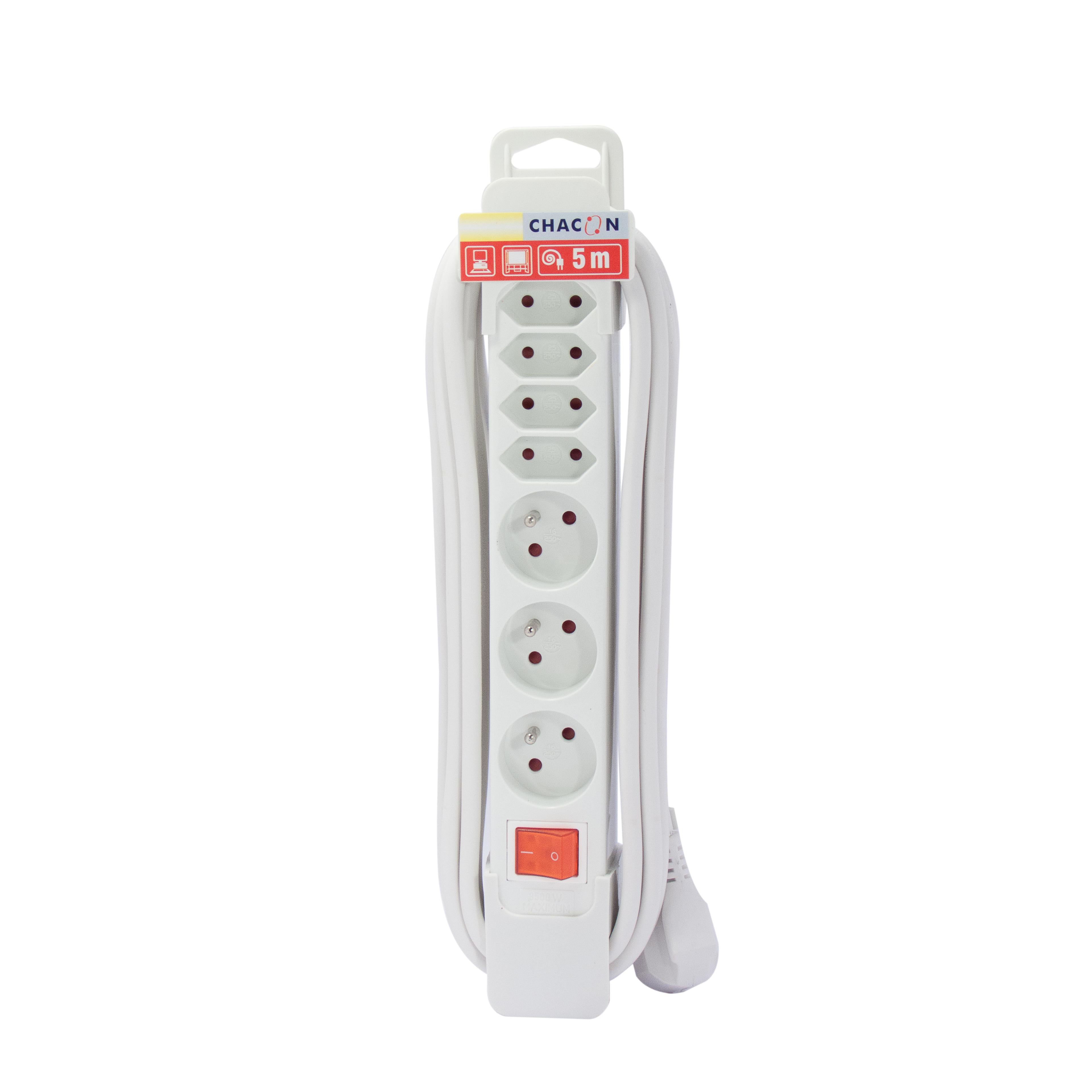 Surge protector power strip 3 x 16 A + 4 x 2.5 A with switch - 3 m - White