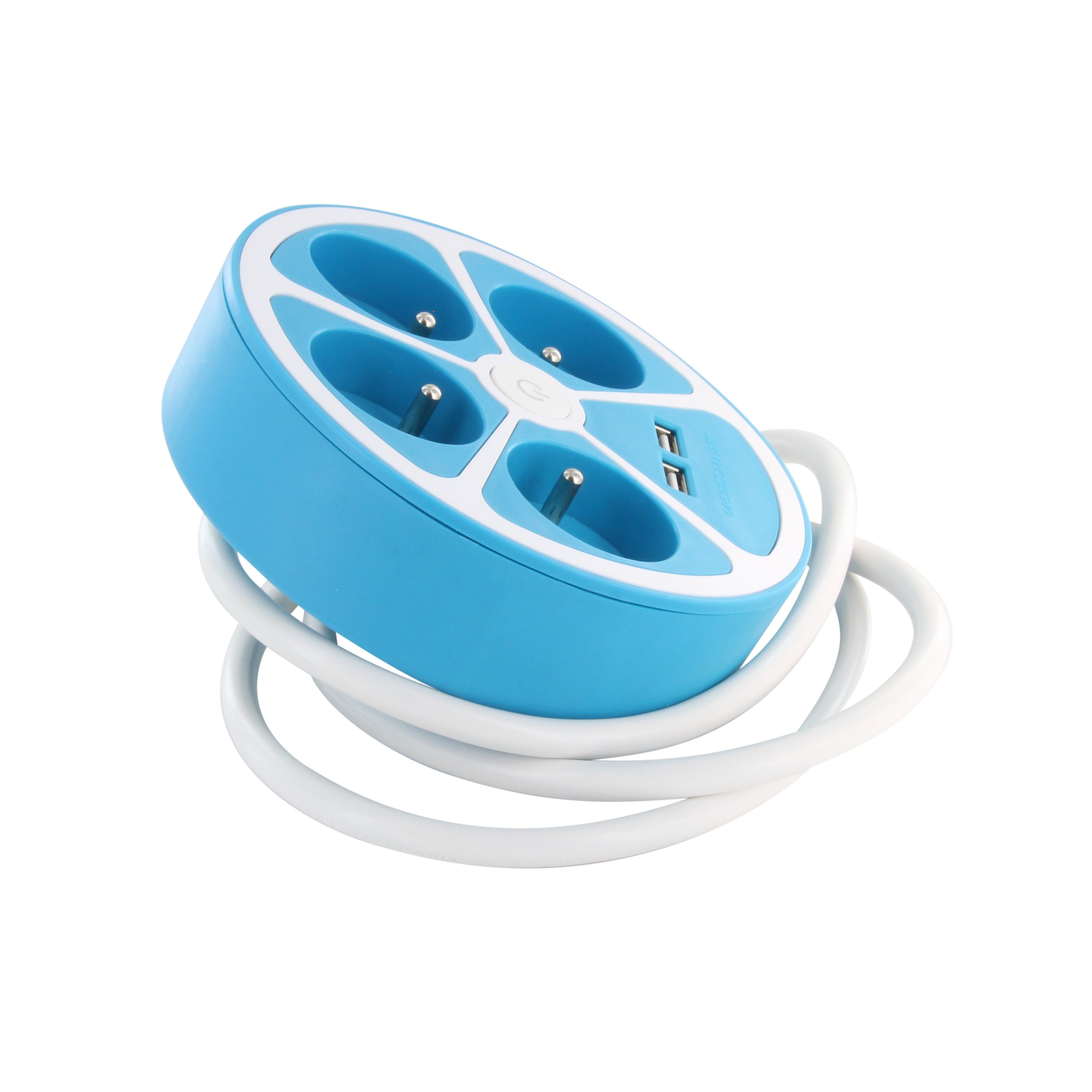 Ciabatta circolare 4X16 A 1,5 m di cavo con 2 USB-A + interruttore - Blu