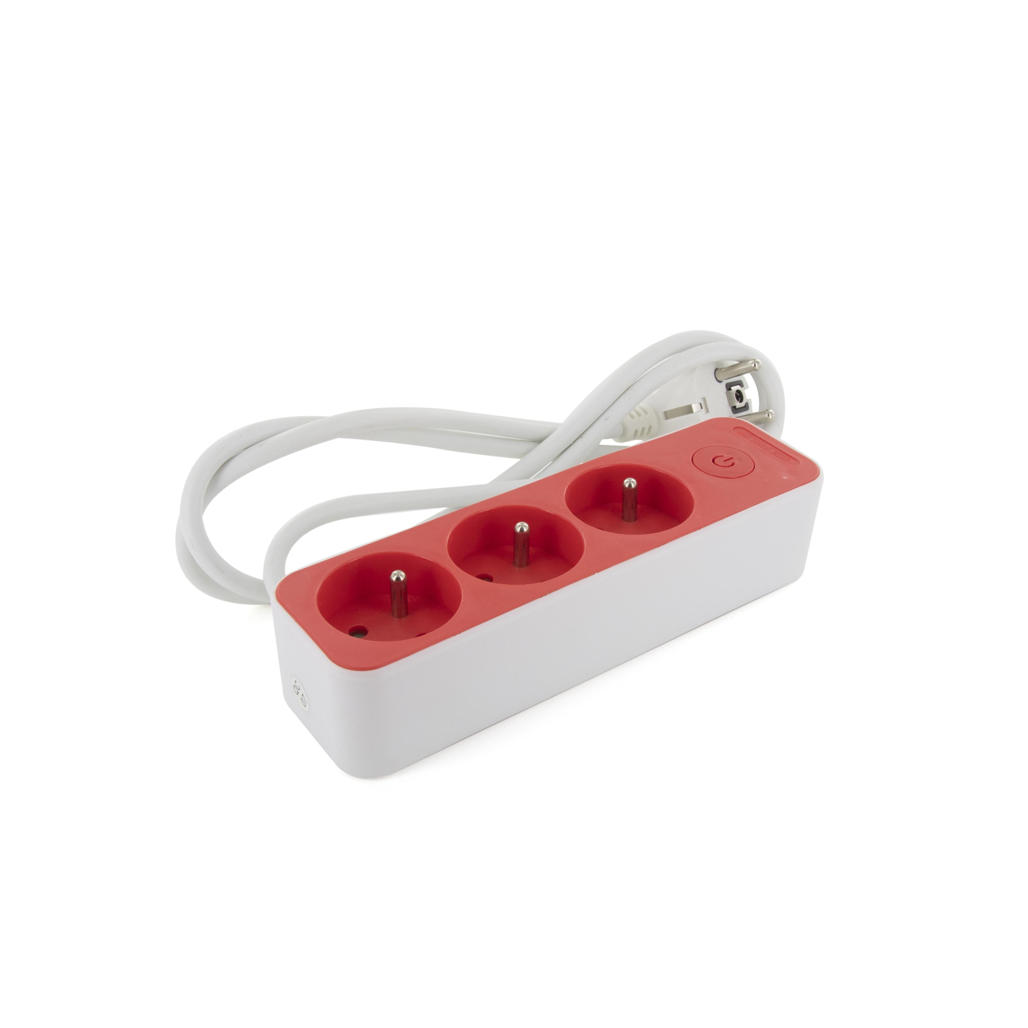 Multistekkerdoos, 3 x 16 A – 1,5 m – wit / rood