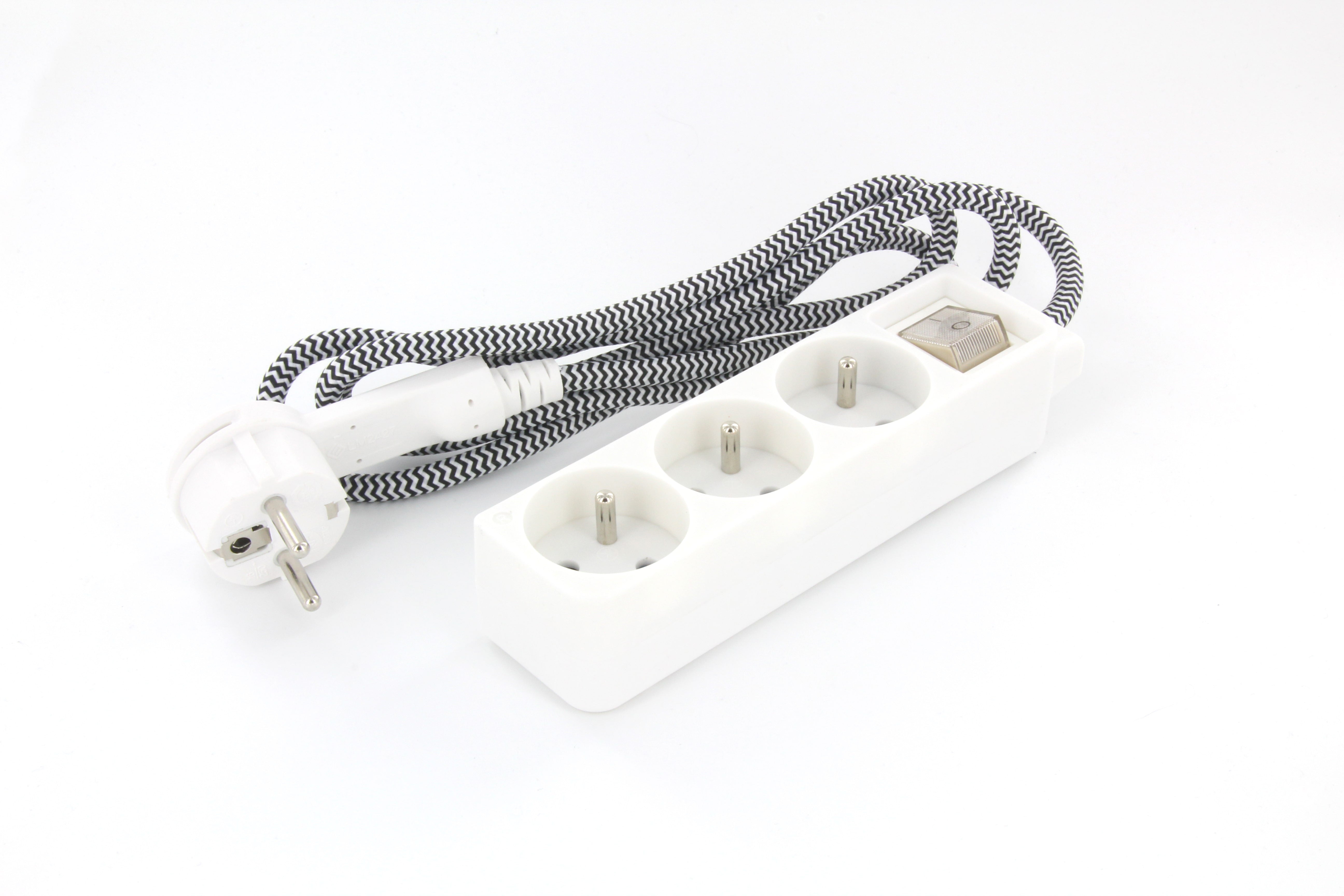 Stylish mini unit 3 x 16 A with fabric cable White/Black - 1.5 m