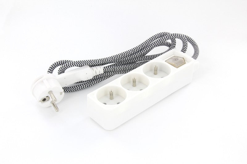 Míni-bloco de design 3x16A com cabo têxtil Vermelho / Branco - 1,5m
