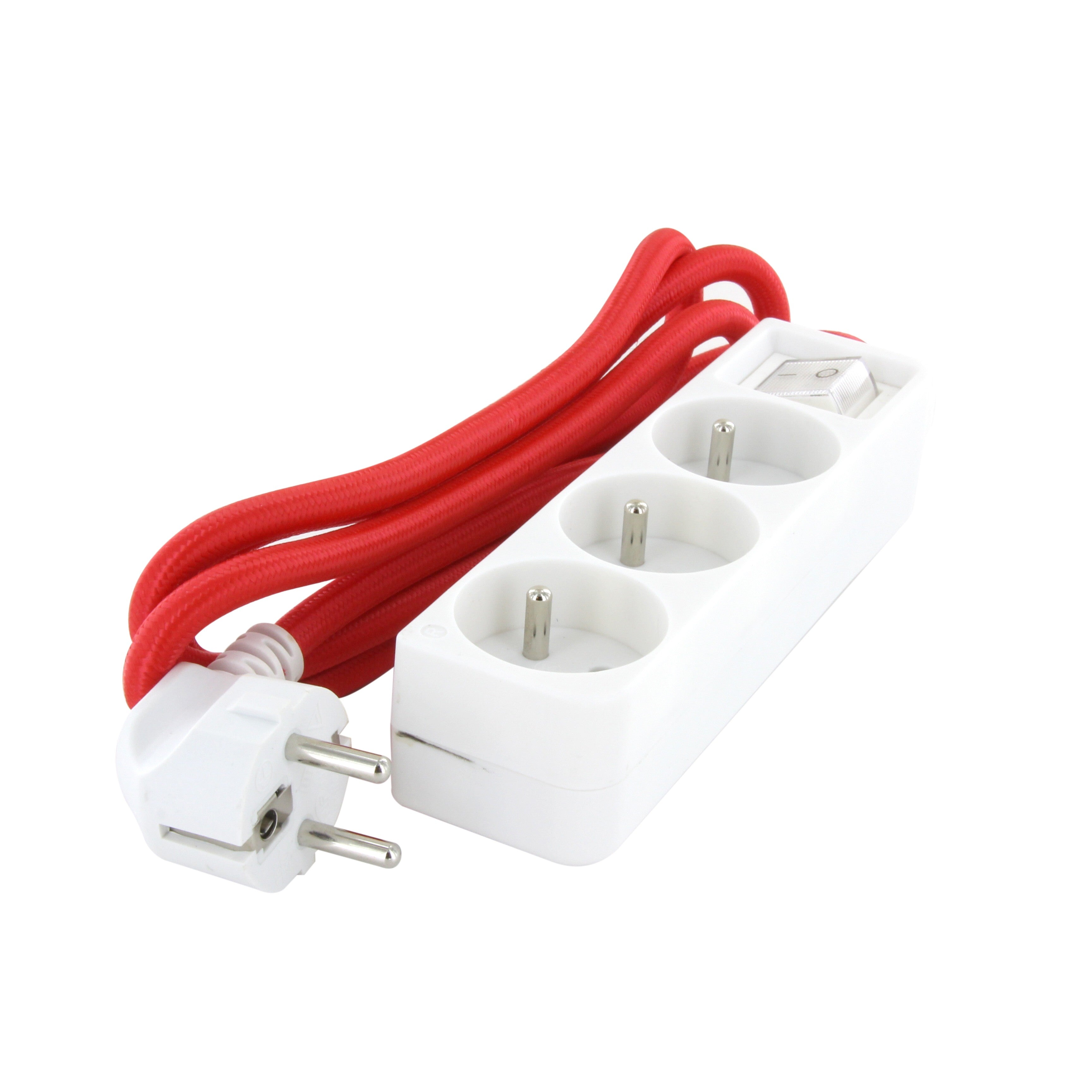 Base mini de diseño 3 x 16 A con cable textil Rojo - 1,5 m