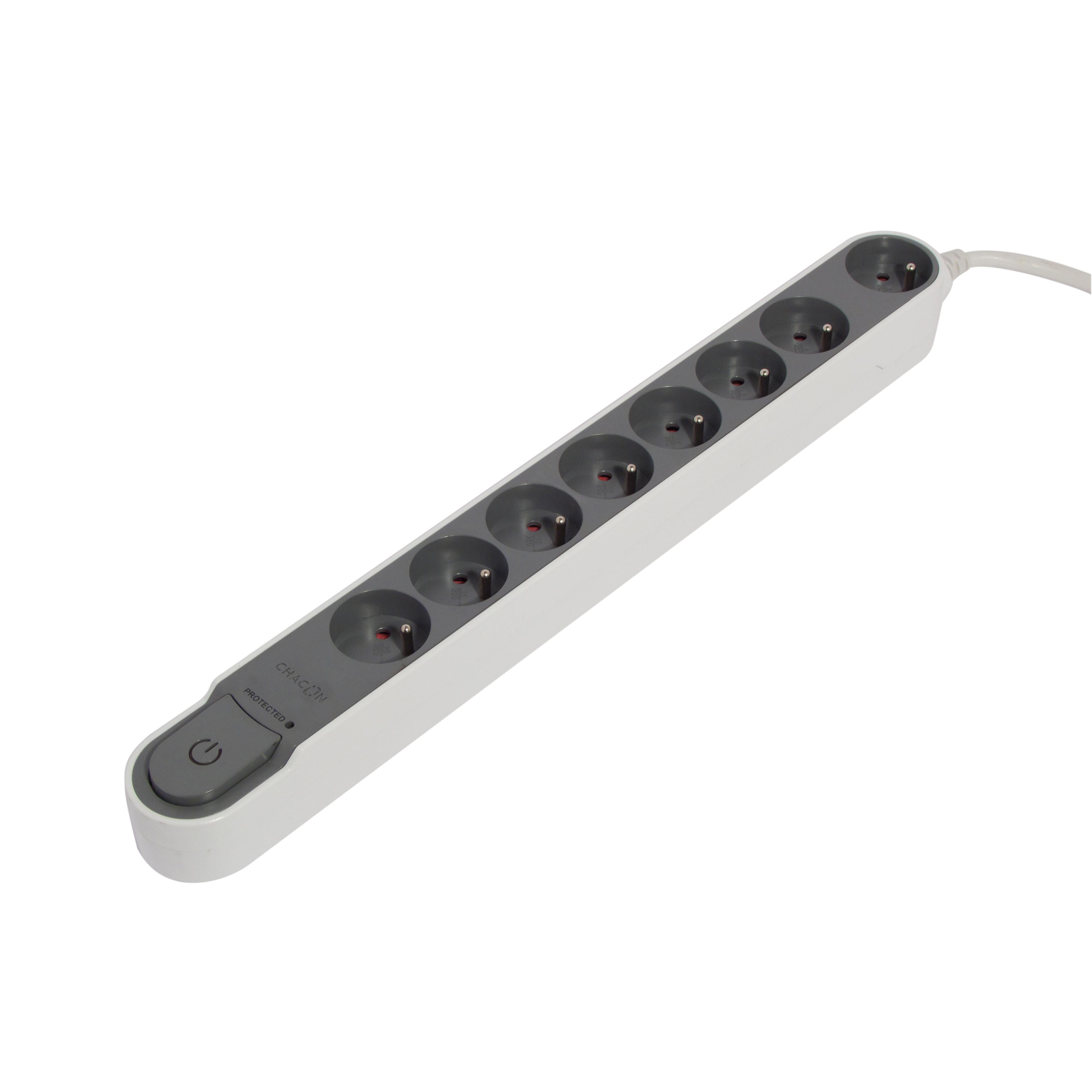 Stylish power strip with surge protection 8 x 16 A with switch - 1.5 m - Dark grey