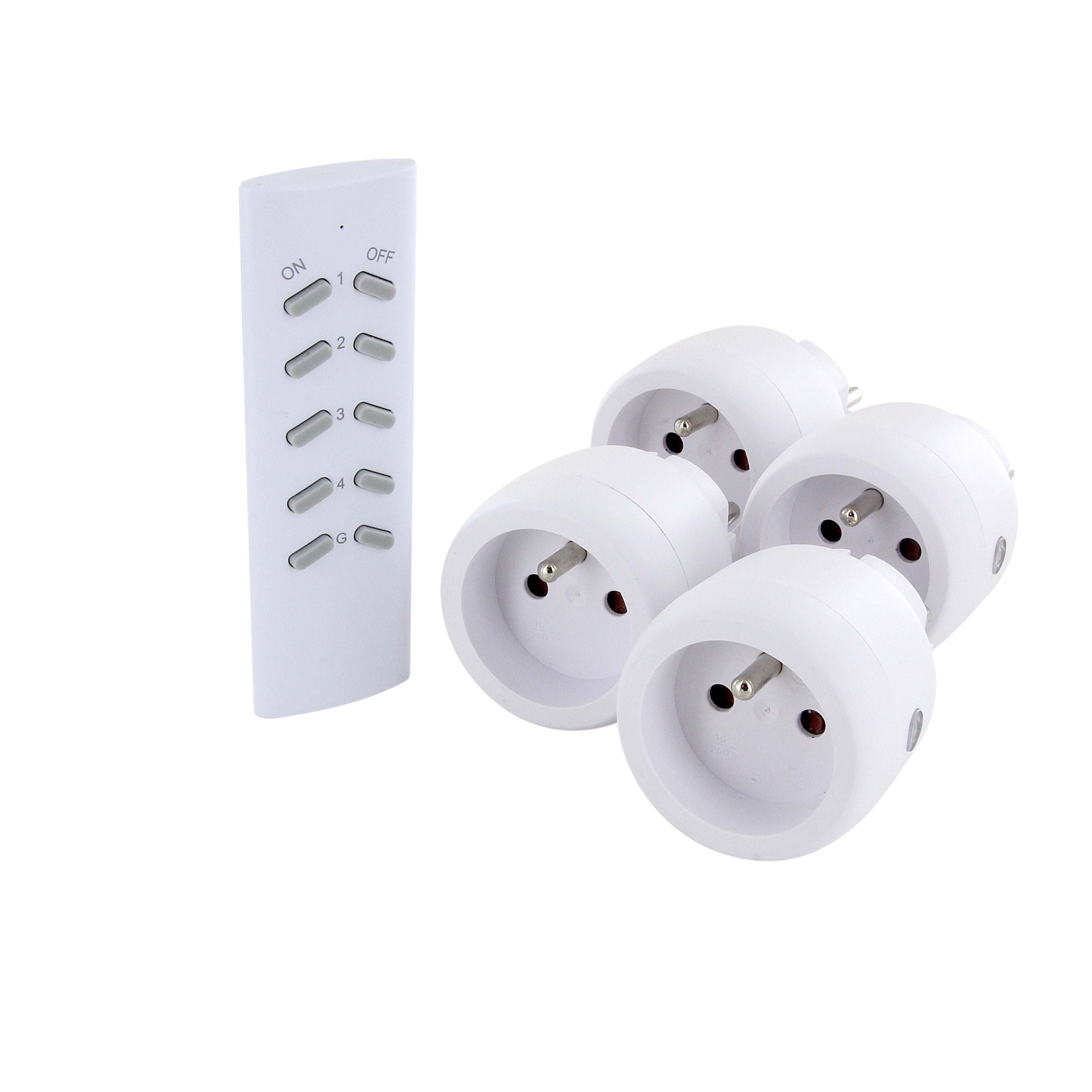 Kit met 4 minischakelstopcontacten + afstandsbediening