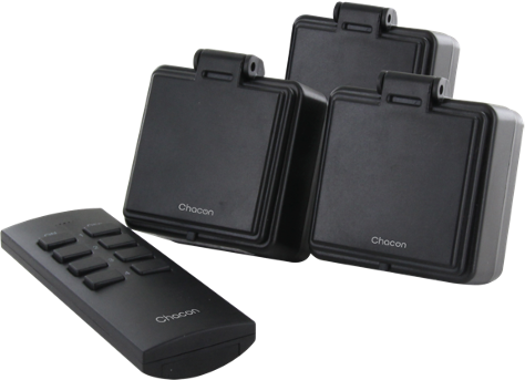 Set de 3 minis prises étanches Chacon + télécommande