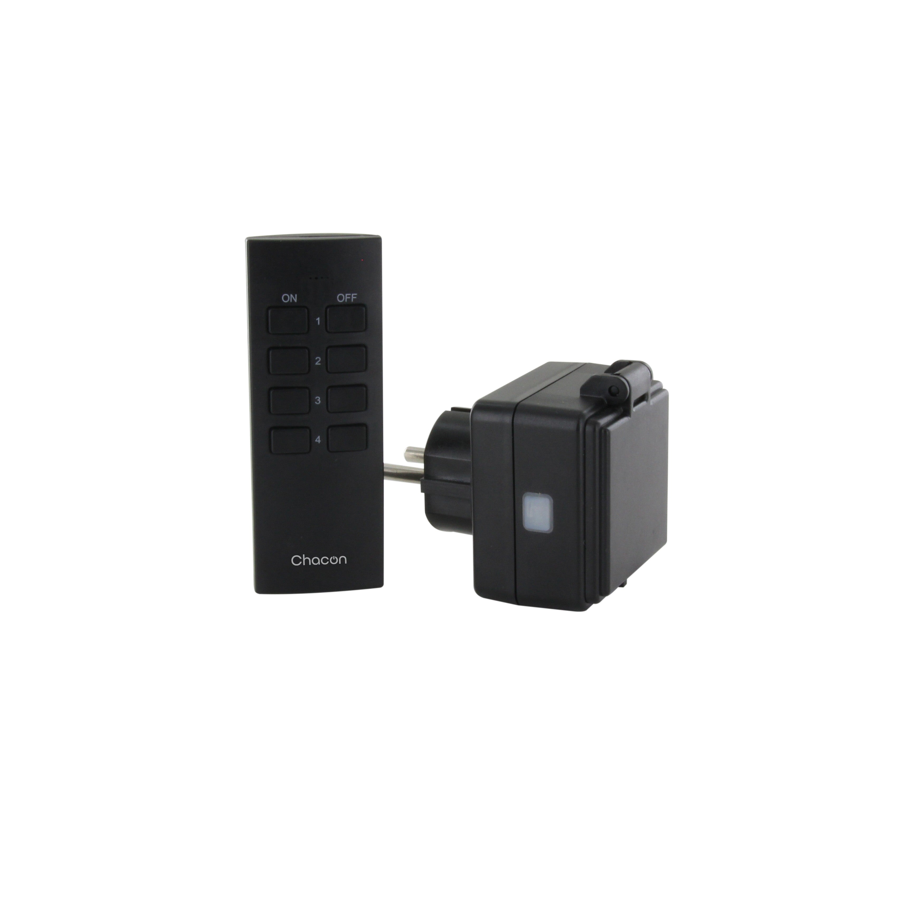 Set de 3 minis prises étanches Chacon + télécommande