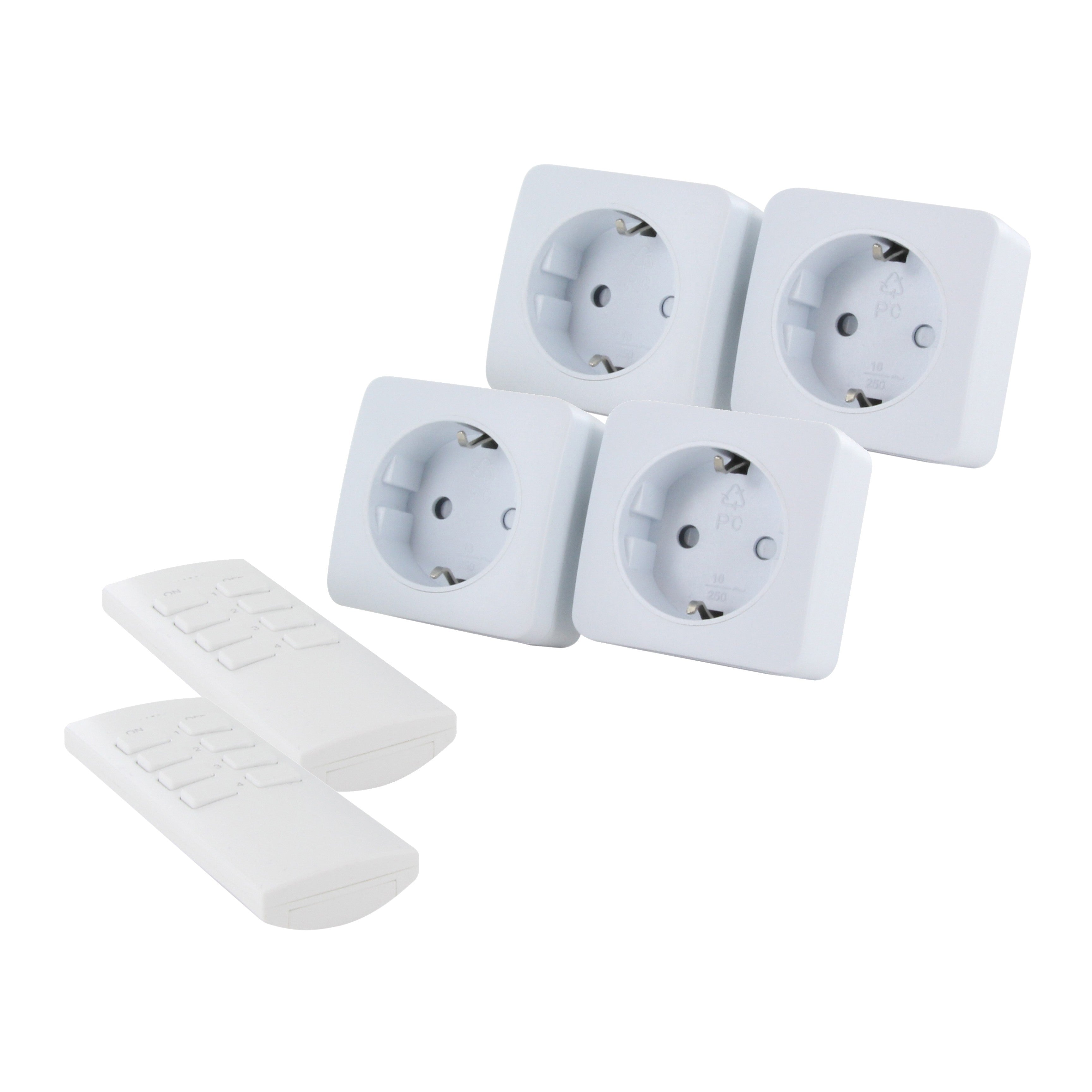 Set met 4 mini stekkers On/Off 3000W + 2 afstandsbediening met 4 kanalen (SCH - Type F)