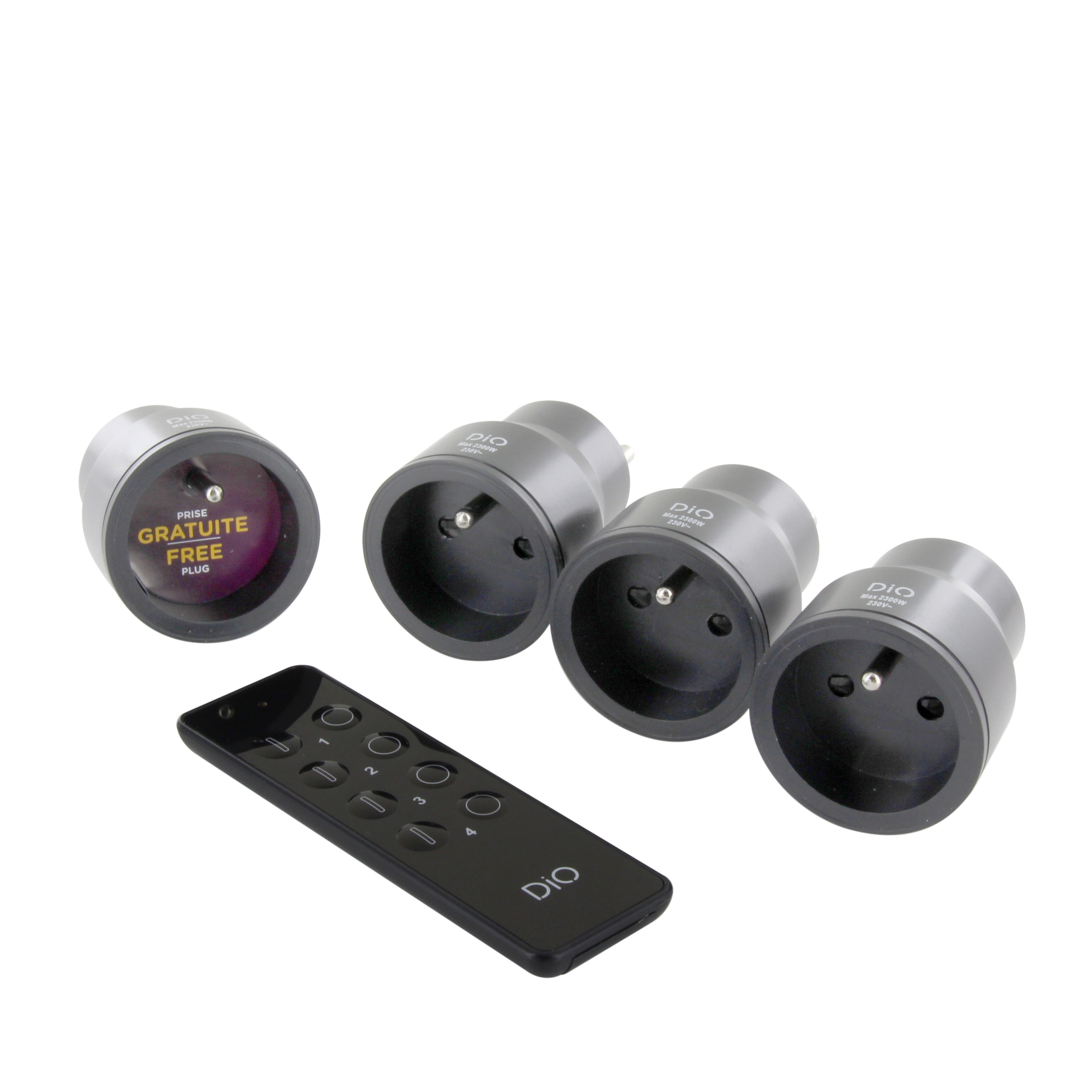 Kit 4 nano Aan/Uit stopcontacten + 4-kanaals afstandsbediening - DiO 1.0 - Antraciet