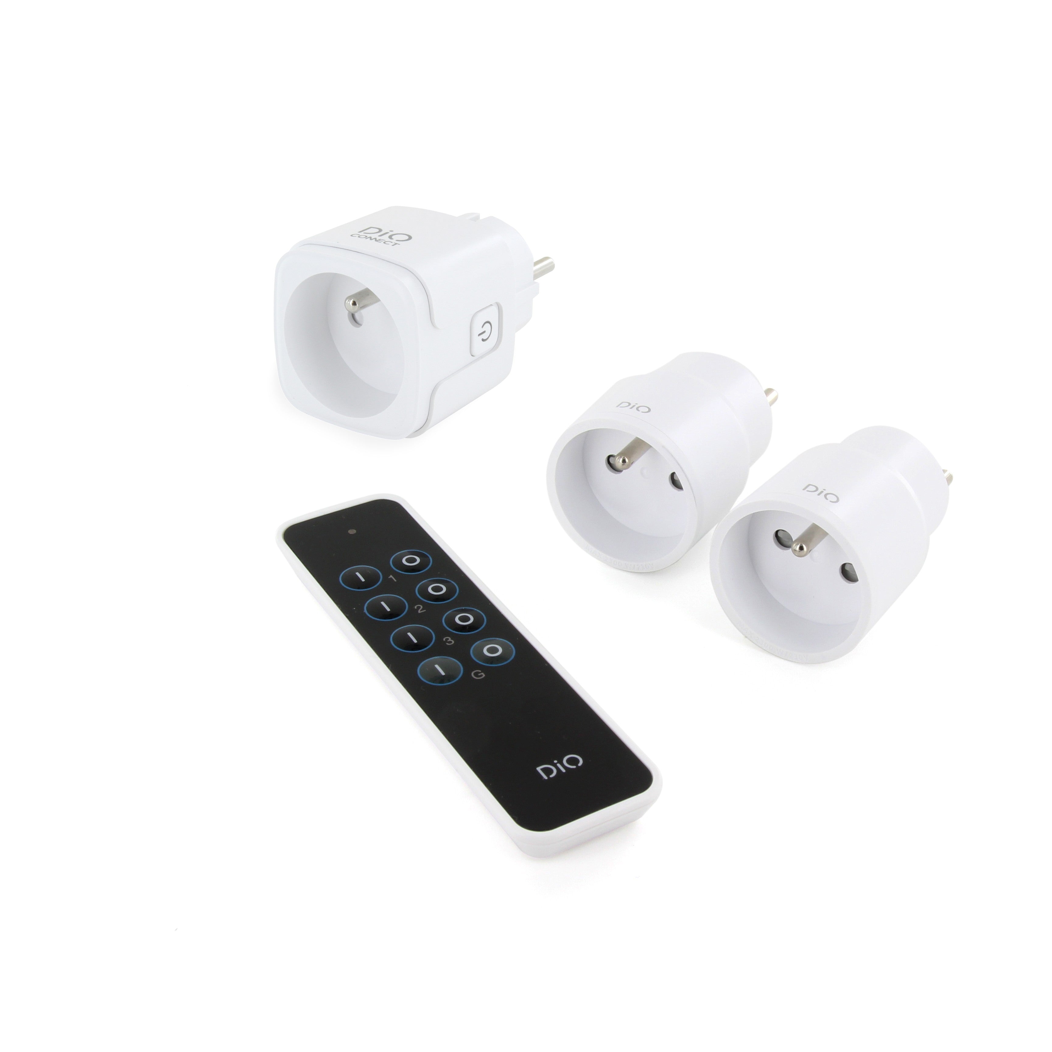 Kit van 2 ON/OFF stopcontacten en DiO afstandsbediening + DiO Connect stopcontact - WiFi + 433 MHz
