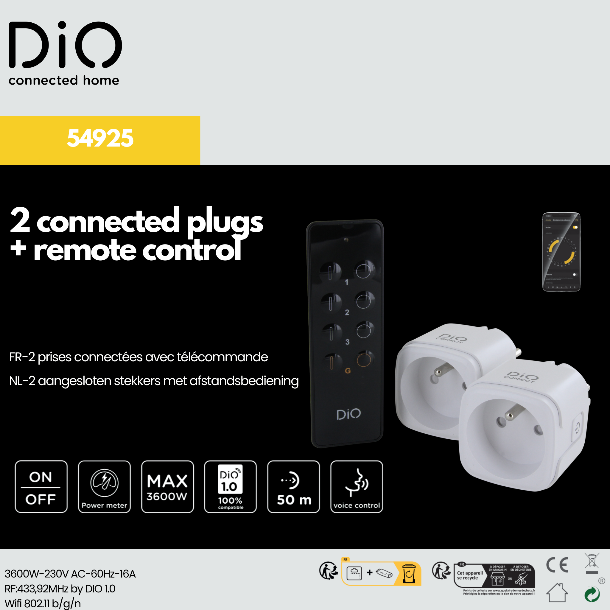 2 Aangesloten schakelstopcontacten met afstandbediening - DiO Connect