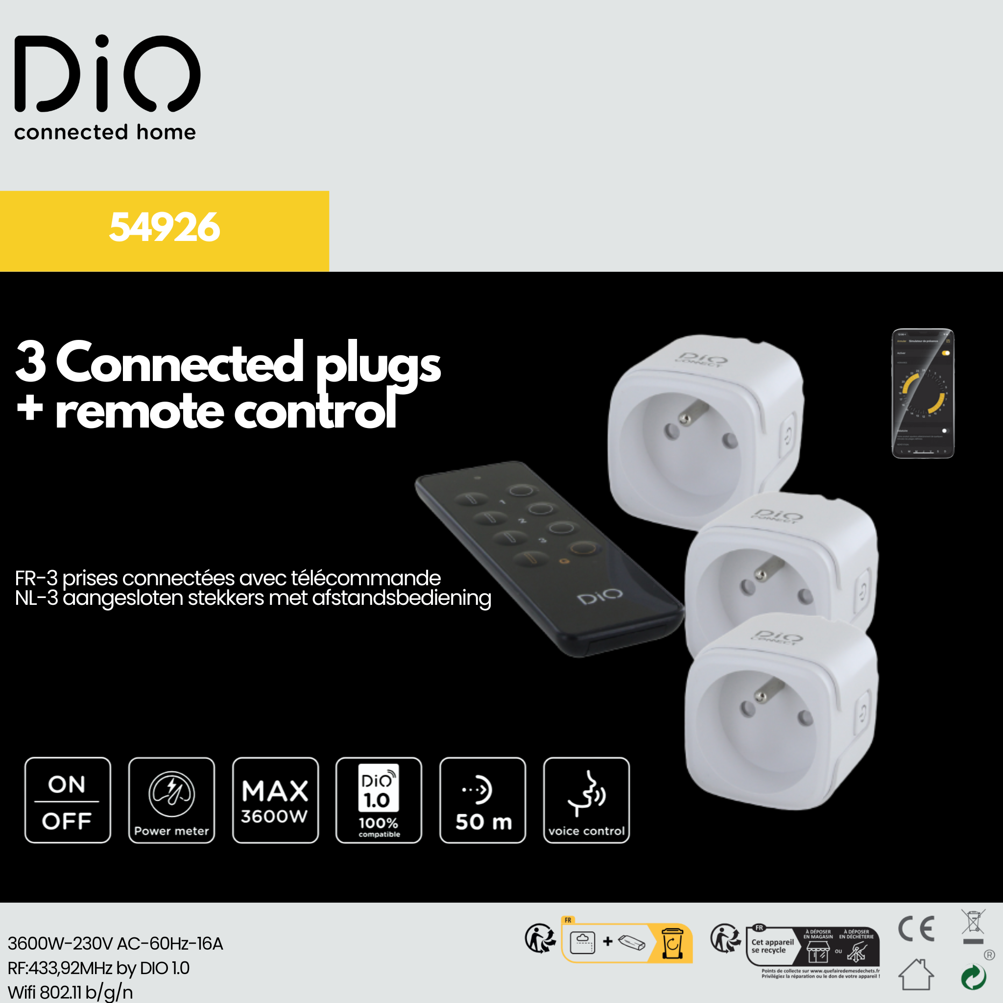 3 Aangesloten schakelstopcontacten met afstandbediening - DiO Connect